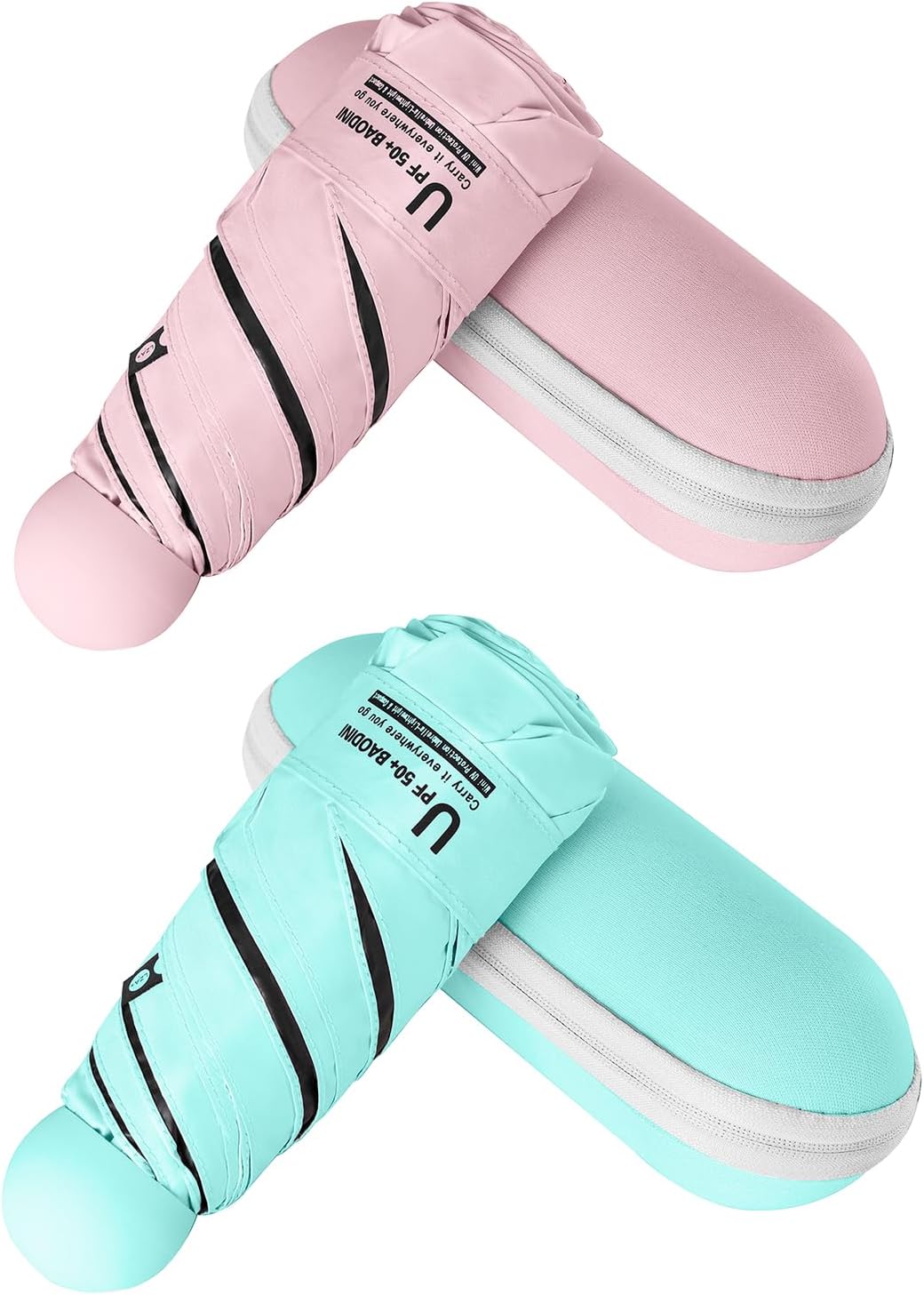 BAODINI Travel Essentials Mini Umbrella for Purse With Case Small Compact UV Sun Protection Lightweight Tiny Pocket Manual Open Close Umbrella for Women Kids and Men Fit Purse Backpack