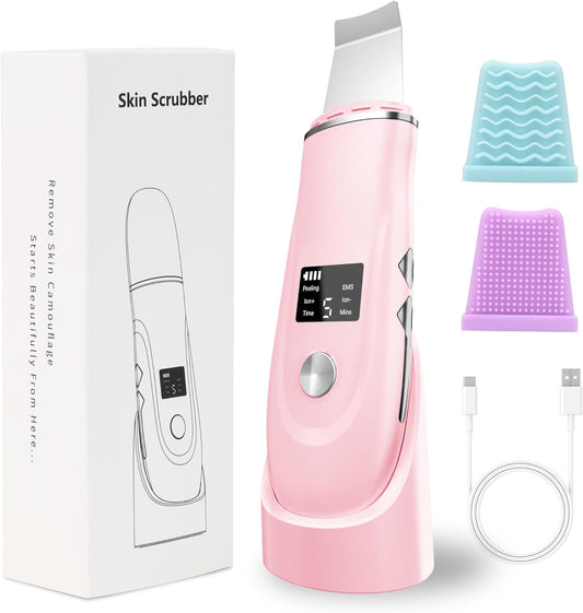 Face Scrubber Skin Spatula - Blackhead Remover Deep Cleansing Tool for Pore Extraction, 4-in-1 Fast Charging Dock Blackhead Remover Face Spatula for Facial Skincare Women Gift (Pink)
