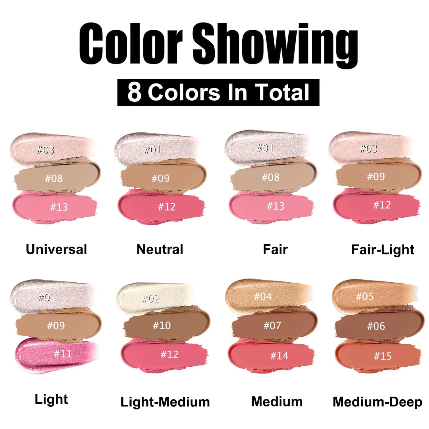 3 Pcs Cream Contour Stick Makeup Kit, Shades with Highlighter, Blush and Bronzer Contour Stick for Sculpt the Cheeks, Waterproof, Matte & Dewy Finish (Neutral,#01+#09+#12)