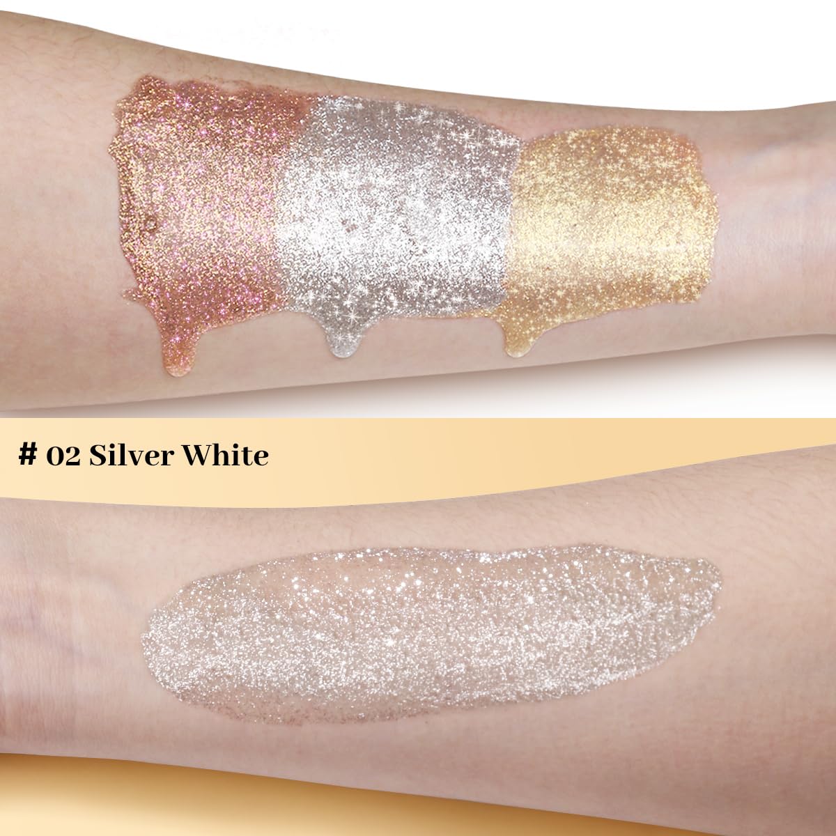 UCANBE Highlighter Makeup Drops Body Glitter Dewy Liquid Face Glow Shimmer for Women Holographic Luminizer Sparkles for Face (Silver Fairy White - 02)