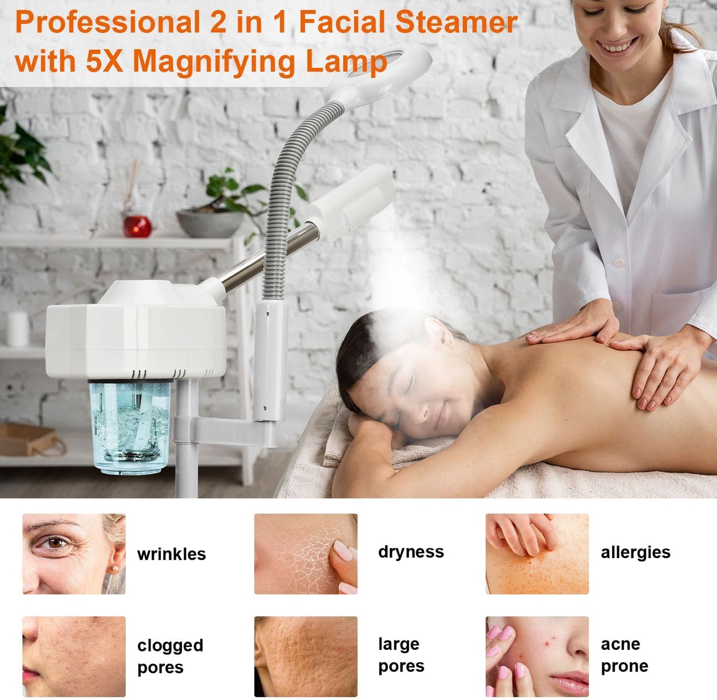 2 in 1 Facial Steamer, Professional Facial Steamers with 5X Magnifying Lamp, Face Steamer for Esthetician, Facial Steamer for Home Beauty Salon SPA
