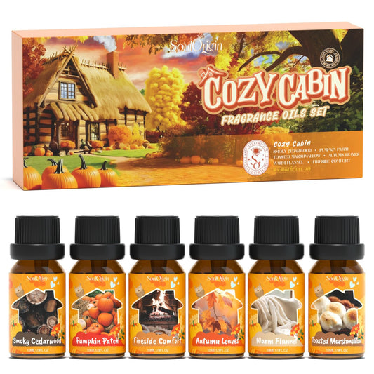 Fall Cozy Cabin Fragrance Oils Set, Essential Oil for Diffuser, Use for Soap Candle Making-Smoky Cedar Wood, Roasted Marshmallows, Autumn Leaves, Warm Flannel, Fireplace Time, Pumpkin Patch