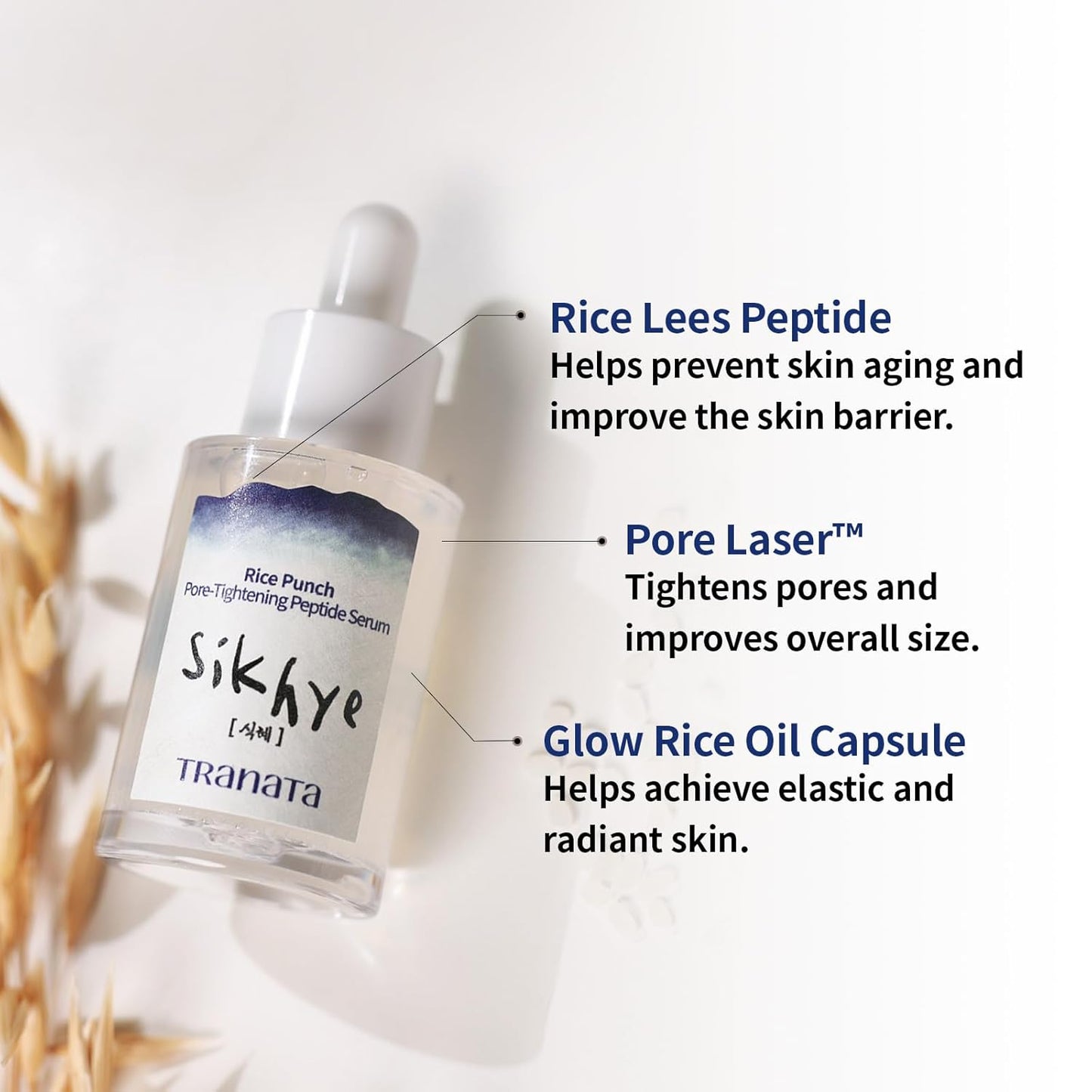 [TRANATA] Rice Punch Peptide Capsule Serum Pore tightening – Korean rice skincare with 80% Rice peptide for Glass Skin Glow Pore tightening Hydration peptide Rice& Lactobacillus for Face