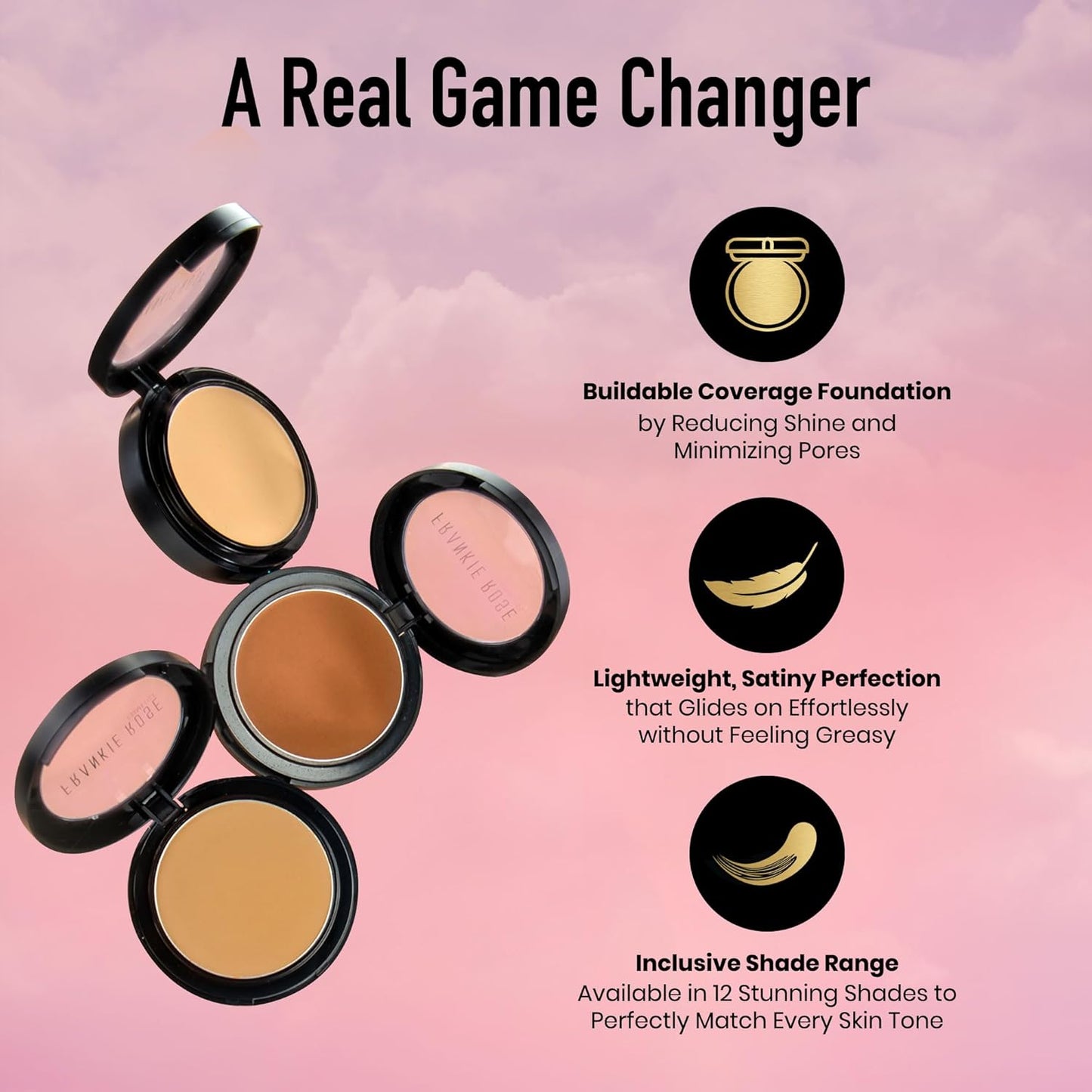 Frankie Rose Cosmetics Powder Foundation – Full Coverage Face Powder For Pores & Imperfections, Evens Out Skin Tone & Shine-Control | 58 Grams (Buff)