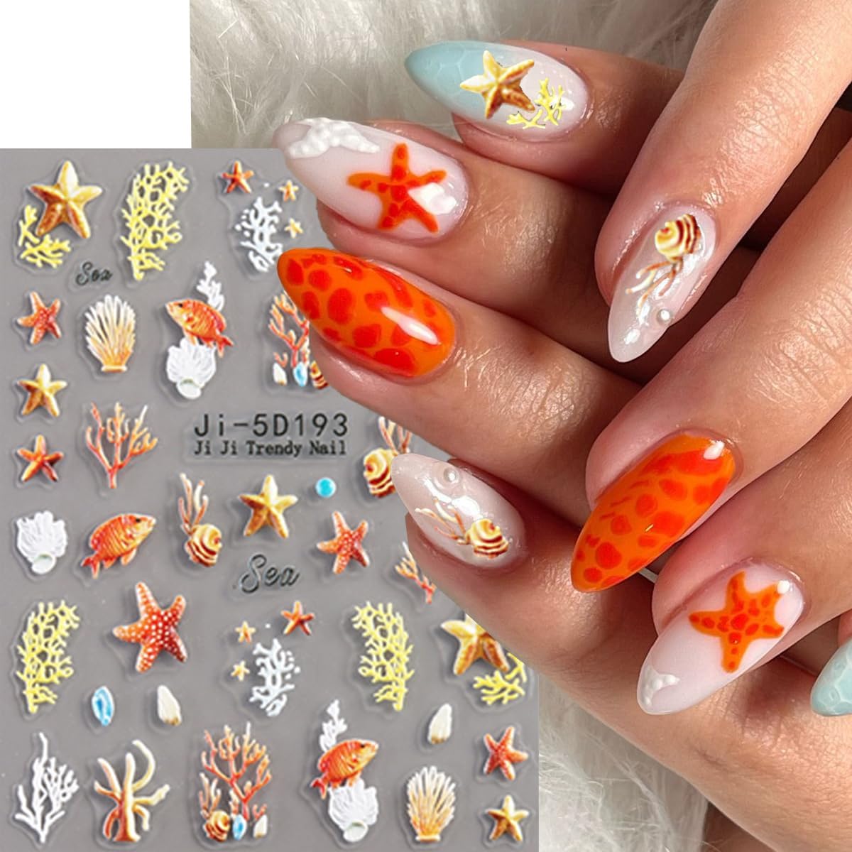 Flower Nail Stickers Summer Nail Decals Shell Nail Stickers for Nails Art Colorful Starfish Sea Turtles Corals Fish Design Ocean Nails Art Sticker for Women Decor Manicure Supplies 3 Sheet