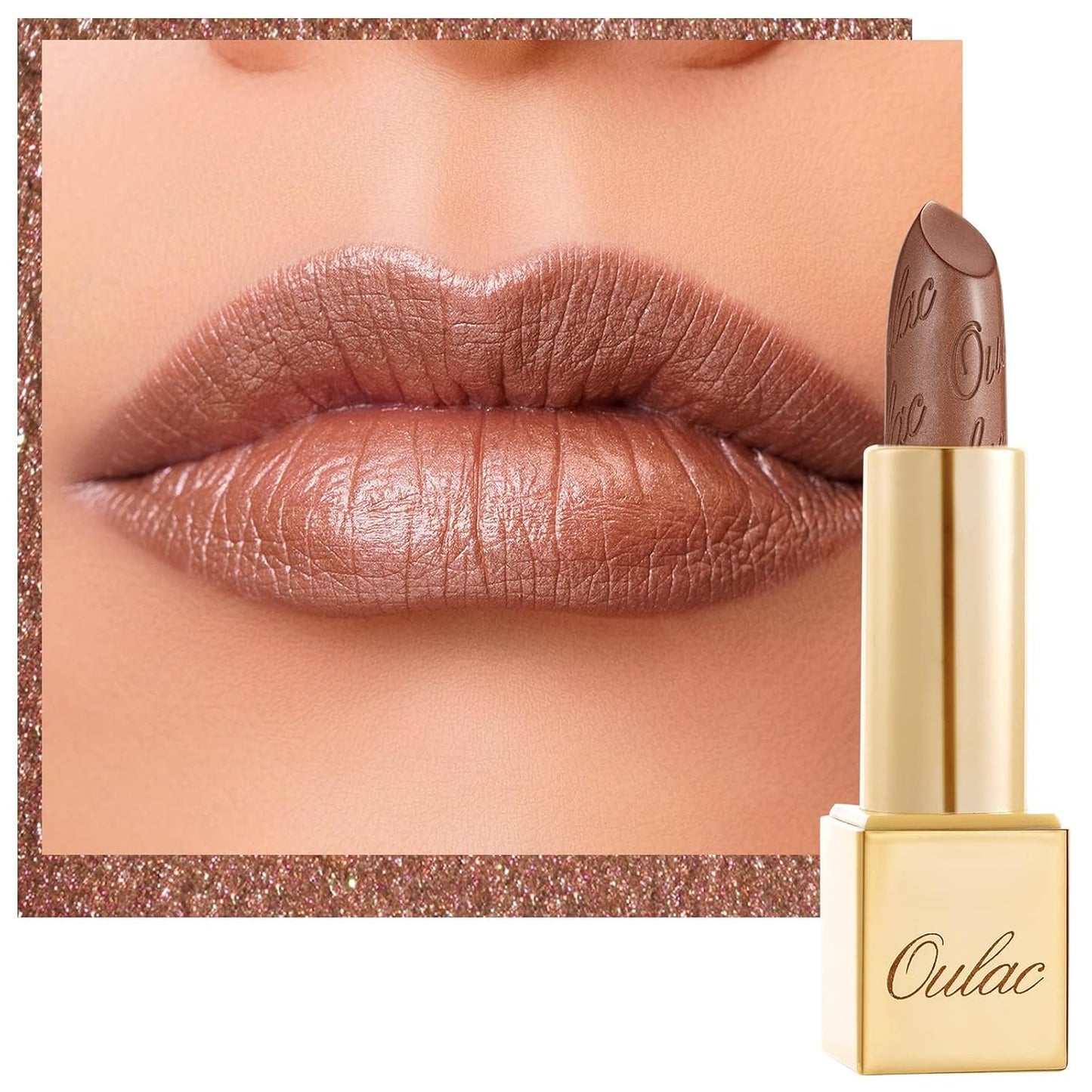 Oulac Brown Lipstick for Women with Metallic 3D Shine Lightweight Hydrating Formula, High Impact Lip Color, Vegan Beauty, Full Coverage Lip Makeup, Christmas Gifts for Women, Guilty Pleasure (09)