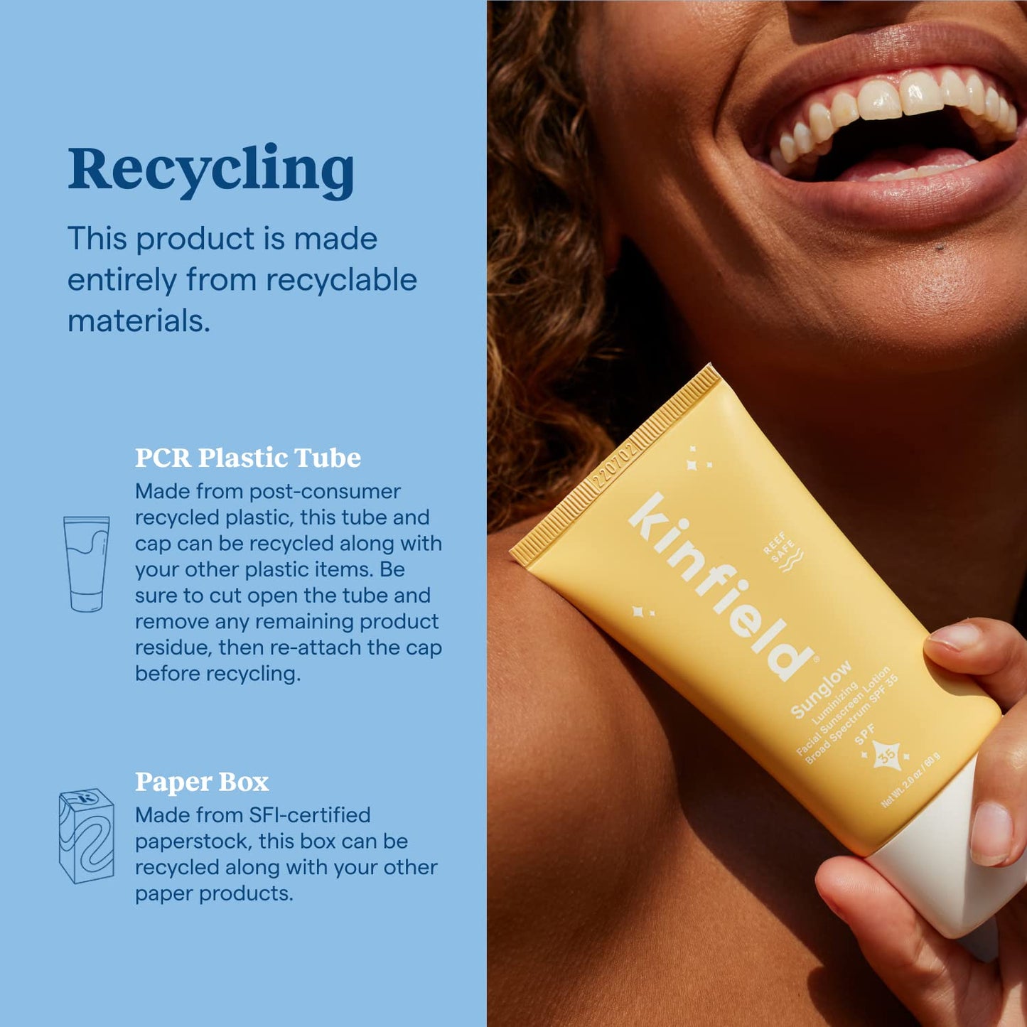 Kinfield Sunglow - Mineral Sunscreen for Face - SPF 35 - Luminizing Tint - 100% Natural Fragrance, Reef-Safe and Cruelty-free Skincare - 2.0 oz / 60 g