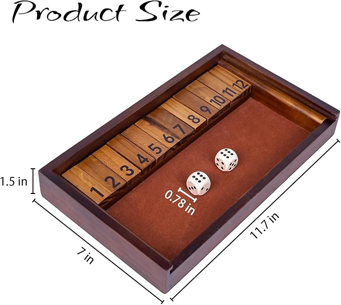 Shut The Box Game with 12 Pcs Wooden Numbers，Wooden Board Table Math Game