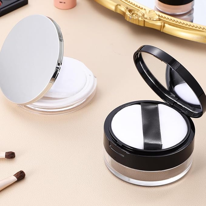 Beaupretty 2 Pieces Loose Powder Container with Puff Loose Powder Compact Case Empty Powder Case Reusable Plastic Empty Powder Case with Mirror (0.1/0.7 oz)