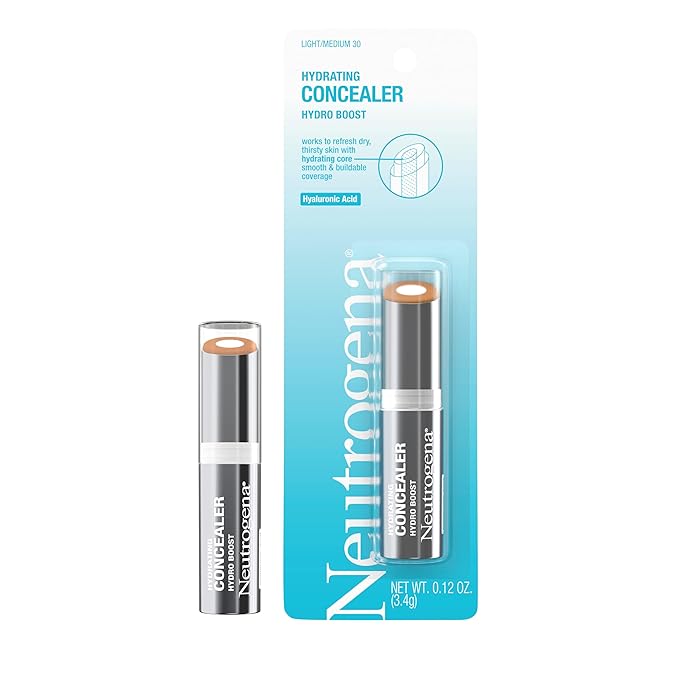 Neutrogena Hydro Boost Hydrating Concealer Stick for Dry Skin, Oil-Free, Lightweight, Non-Greasy and Non-Comedogenic Cover-Up Makeup with Hyaluronic Acid, 30 Light/Medium, 0.12 Oz