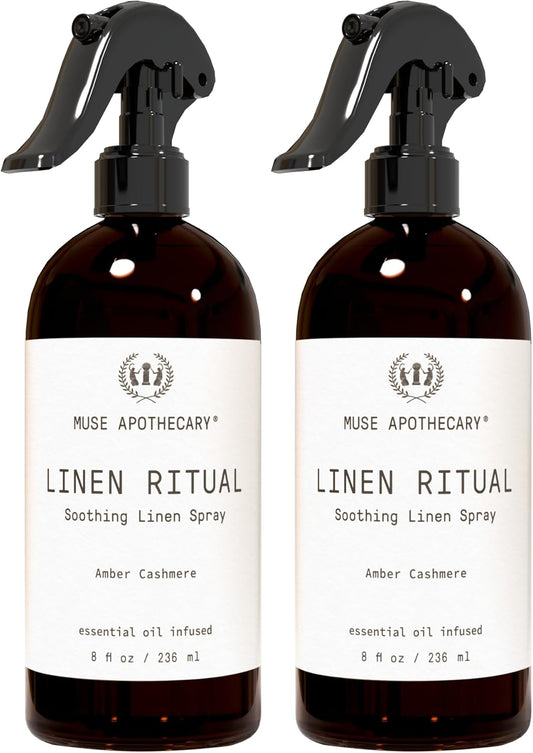 Muse Apothecary Linen Ritual - Aromatic, Soothing, and Relaxing Linen Mist, Laundry and Fabric Spray - Infused with Aromatherapy Essential Oils - 8 oz, Amber Cashmere, 2 Pack