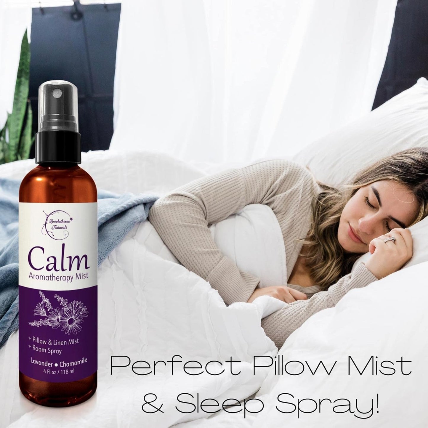 Calm Aromatherapy Mist with Lavender & Chamomile Essential Oil. Natural Sleep & Pillow Spray, Room & Linen Mist. Lavender Spray Air Freshener for Relaxation & Sleep - Brookethorne Naturals