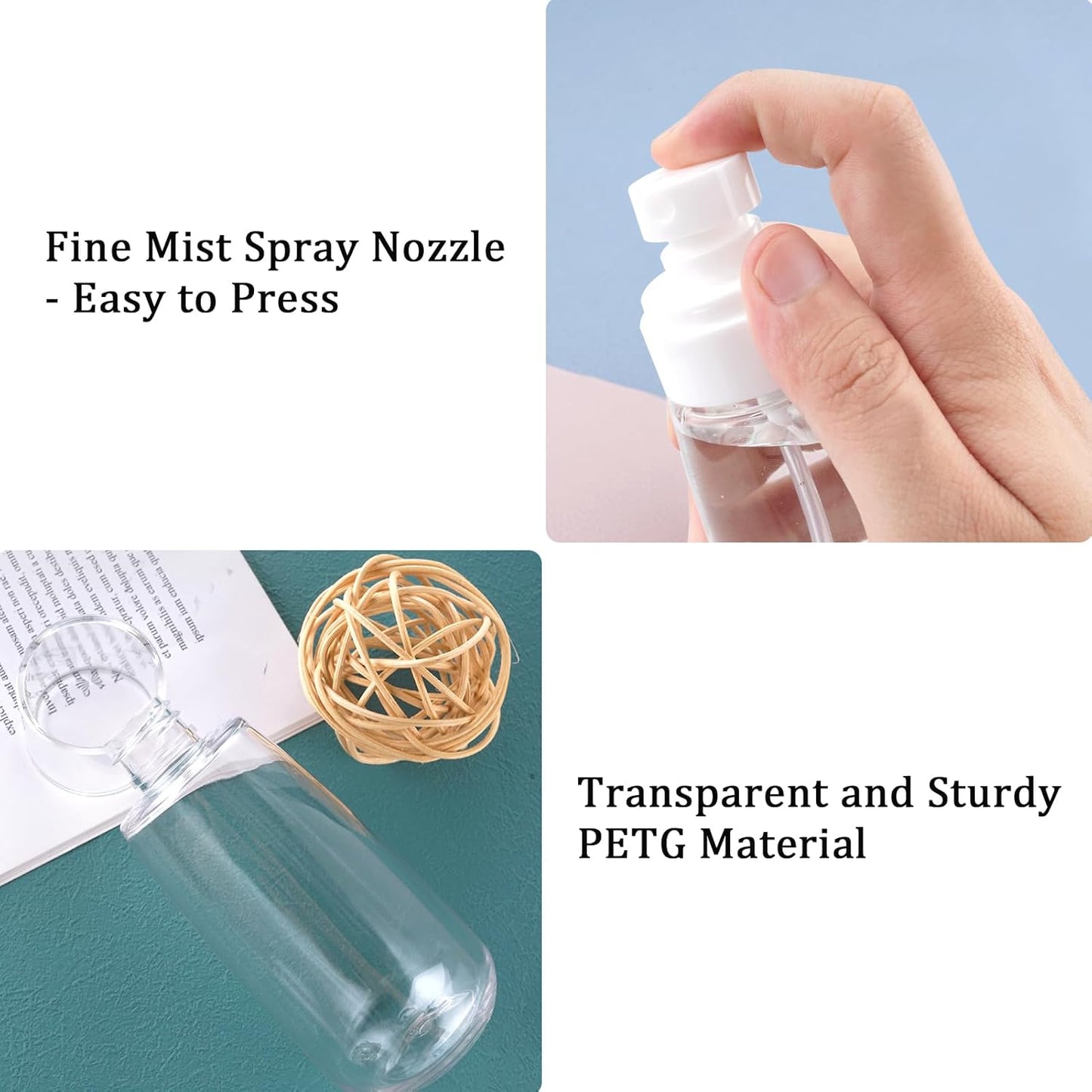 Cosywell Fine Mist Spray Bottle TSA Approved 3.4oz 100ml 4 Pack Empty Cosmetic Refillable Travel Containers Plastic Spray Bottle for Perfume Essential Oils Toners Rose Water Cosmetics(4Colors)