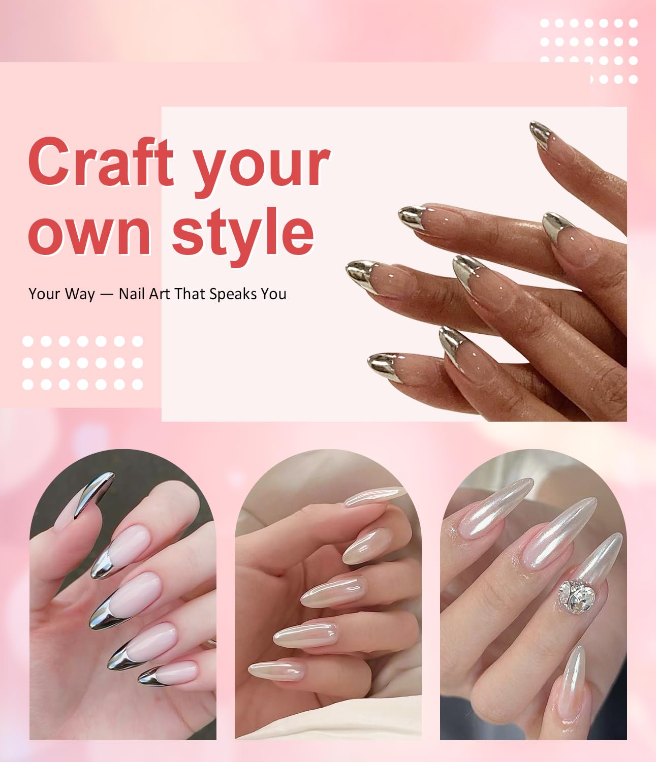 Pearl Chrome Nail Powder BISHENGYF -【Metallic Mirror Effect】Magic Mirror Silver Chrome Nail Powder White Aurora Mermaid Iridescent Nail Chrome Powder Glitter Pigment Dust For Nail Art Decroation DIY