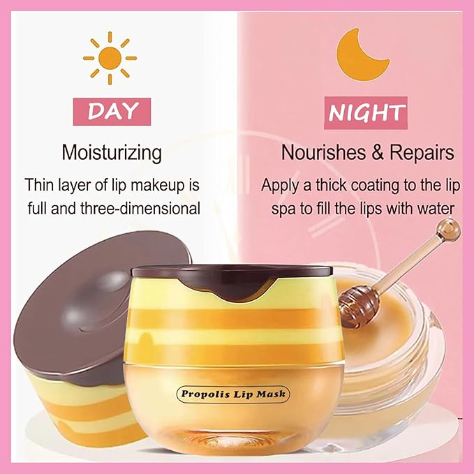 1 PCS Bee Lip Balm Lip Mask Honey Pot, Honey Moisturizing Sleeping Lip Mask Overnight with Sticks, Lip Balm Honey Pot Lip Balm Hydrating Prevention Dry and Crack Lip Scrubs Exfoliator