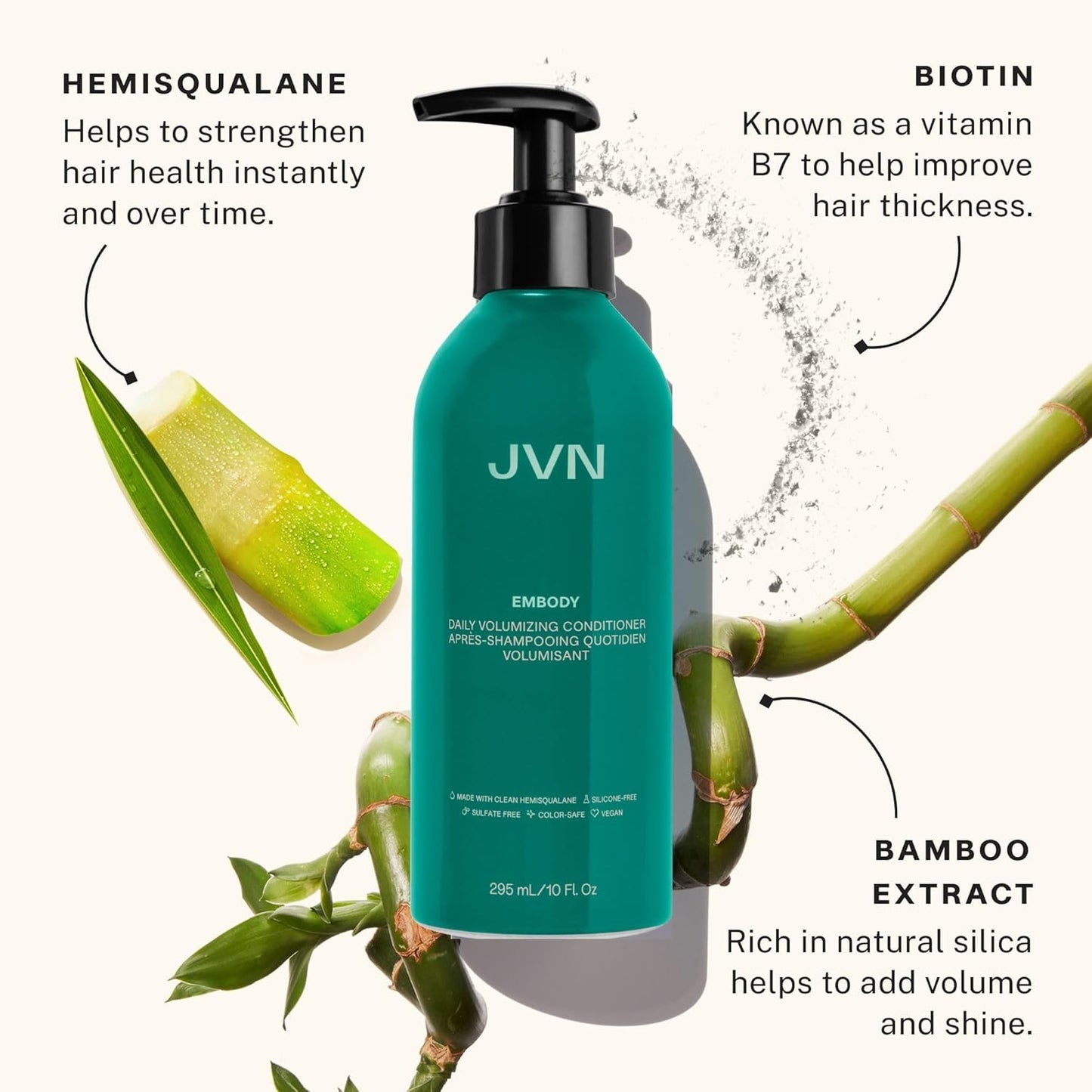 JVN Embody Volumizing Shampoo & Conditioner Bundle (20 Fl Oz), Clean, Embody Collection, All Hair Types, Adds Fullness and Restores Shine, Sulfate Free