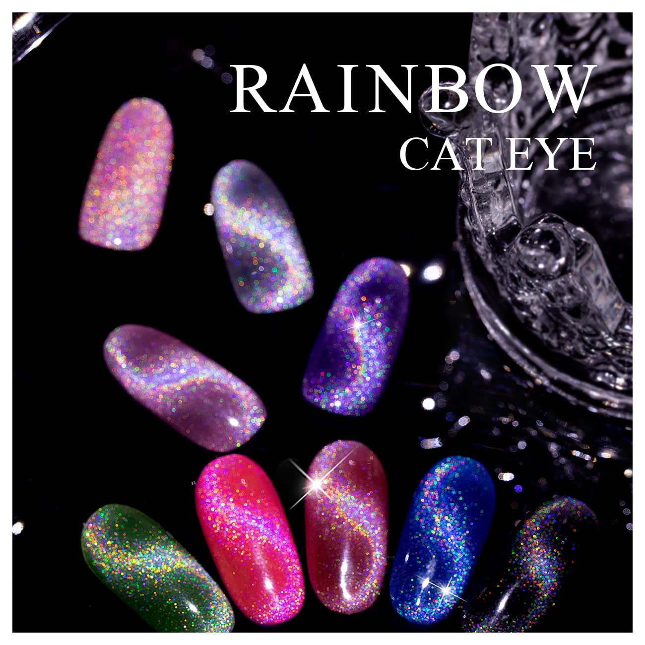 RARJSM Cat Eye Gel Nail Polish, Galaxy Chameleon Magnetic Gelpolish Green Holographic Glitter Gel Soak Off UV LED DIY Manicure Art for Salon Designs and Home DIY 7.5ML/0.26fl oz