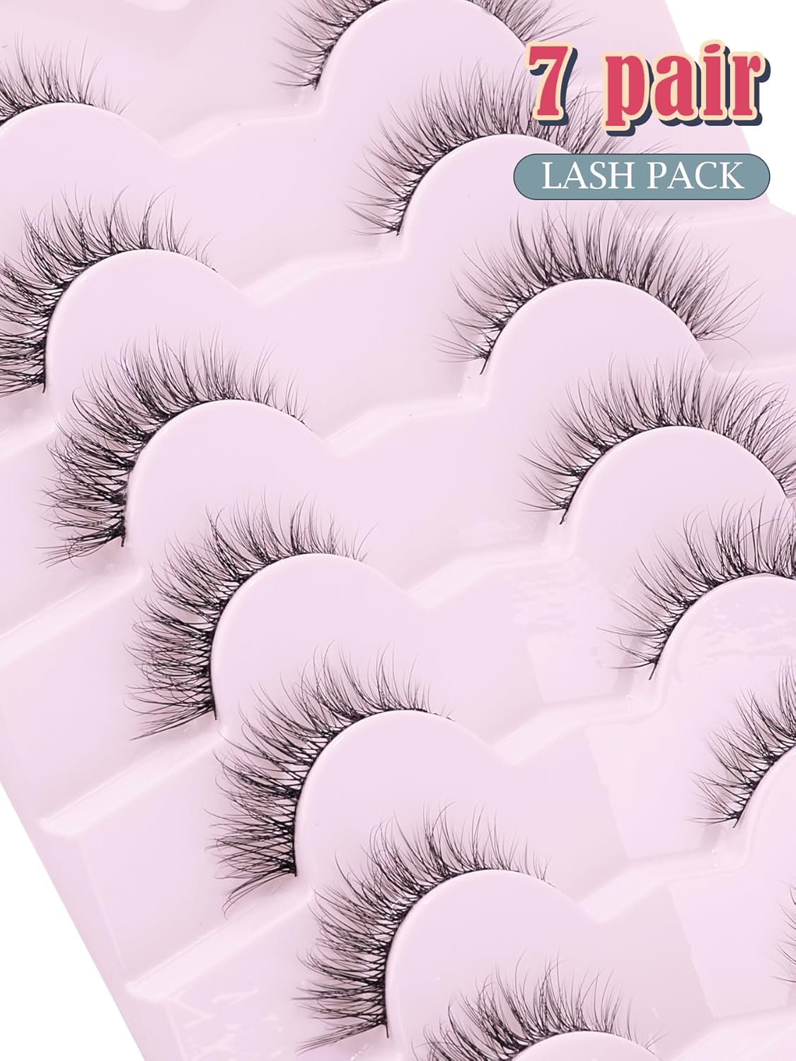 Natural Lashes Wispy Cat Eye Lashes 12mm False Eyelashes Natural Look Strip Lashes Thin Cotton Band Soft Eyelashes 3D Volume Lashes Pack C Curl Siligli Eyelashes 7 Pair