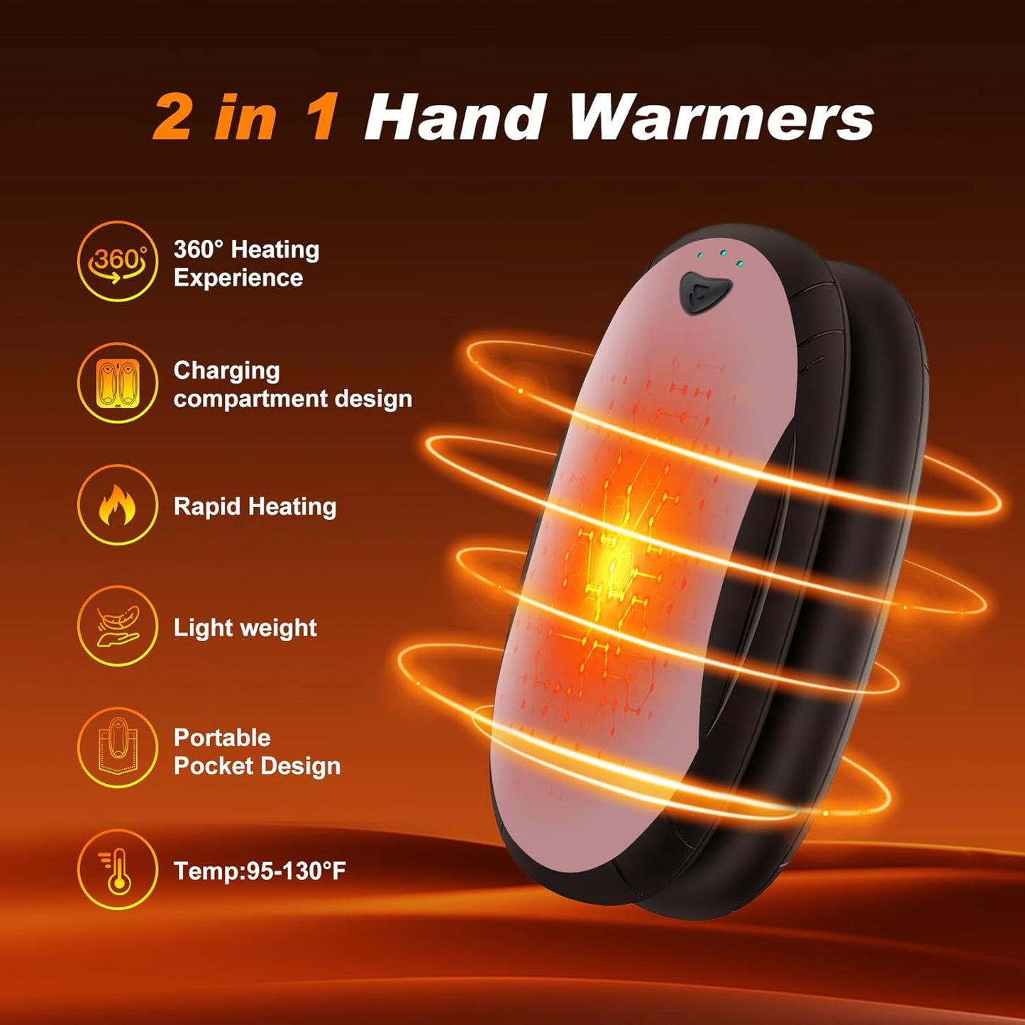 Hand Warmers 2 Pack with 10000mAh Charging Box,Portable Pocket Heater,24Hrs Long Safe Heat,Outdoor, Travel, Golf, Hunting, Camping,Gifts for Men Women
