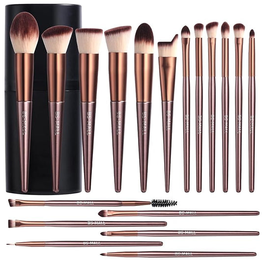 BS-MALL Makeup Brush Set 18 Pcs Premium Synthetic Foundation Powder Concealers Eye shadows Blush Makeup Brushes with black case (B-Brown)