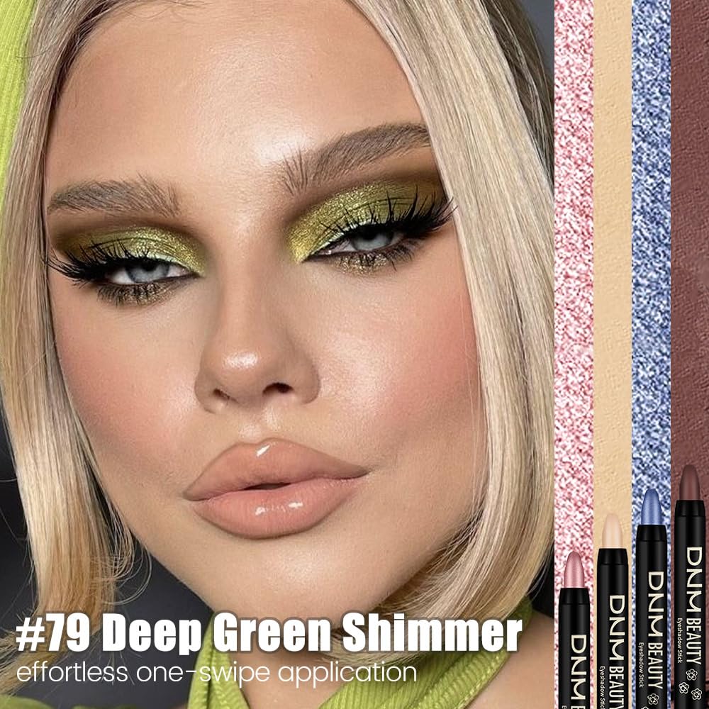 Deep Green Shimmer Cream Eye Shadow Stick Makeup for Women, Green Shimmer Eyeliner Pencil Eyeshadow Brightener Stick for Eyes, Waterproof Eyeshadow Applicator Blendable sombras para ojos 79#