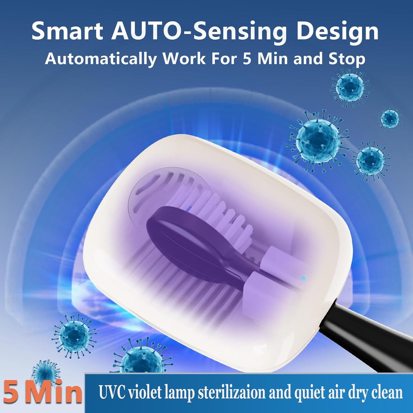 UV-C Toothbrush Sanitizer Cover Case and Holder Electric Travel Toothbrush Cover with Holder for Any Toothbrush Head Rechargeable Toothbrush Travel Case Blue