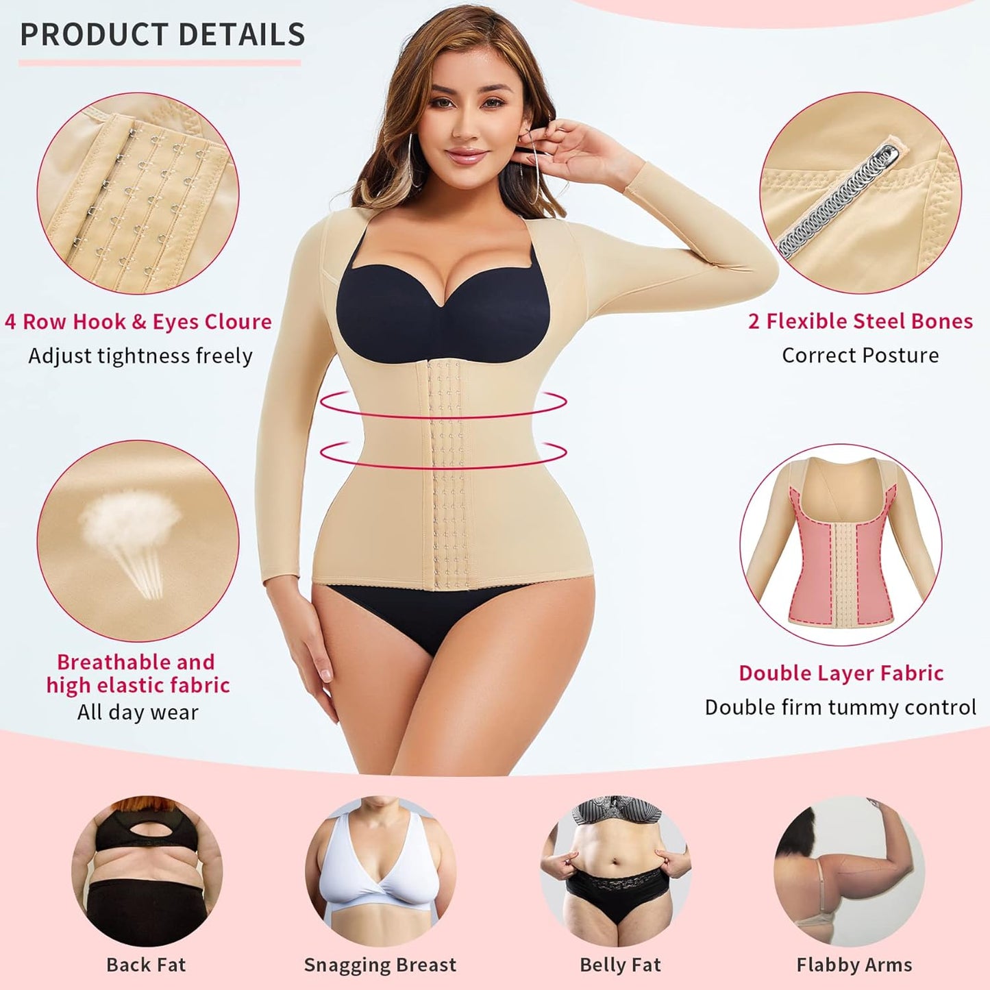 Gotoly Women Waist Trainer Corset Tummy Control Shapewear Upper Arm Shaper Post Surgical Slimmer Compression Tops