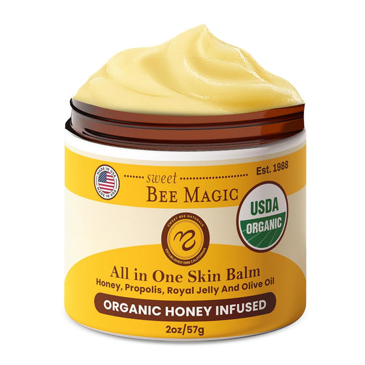Sweet Bee Magic All In One Healing Organic Balm - Natural Skin Healing Cream, Beeswax Balm for Dry Skin, Face & Body Moisturizer - Certified Organic, All Natural Aid - 1 Jar (4oz)