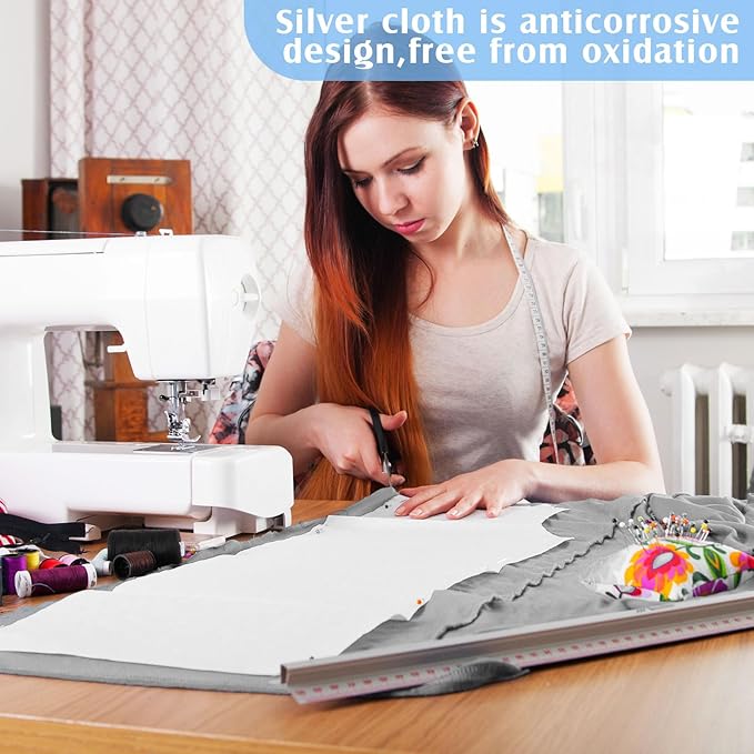 Jecery 1.1 Yard Anti Tarnish Silver Cloth by the Yard, Luxury Jewelry Silver Polishing Storage Protect Cloths for Silverware Flatware Silversmith Polishing(Gray)