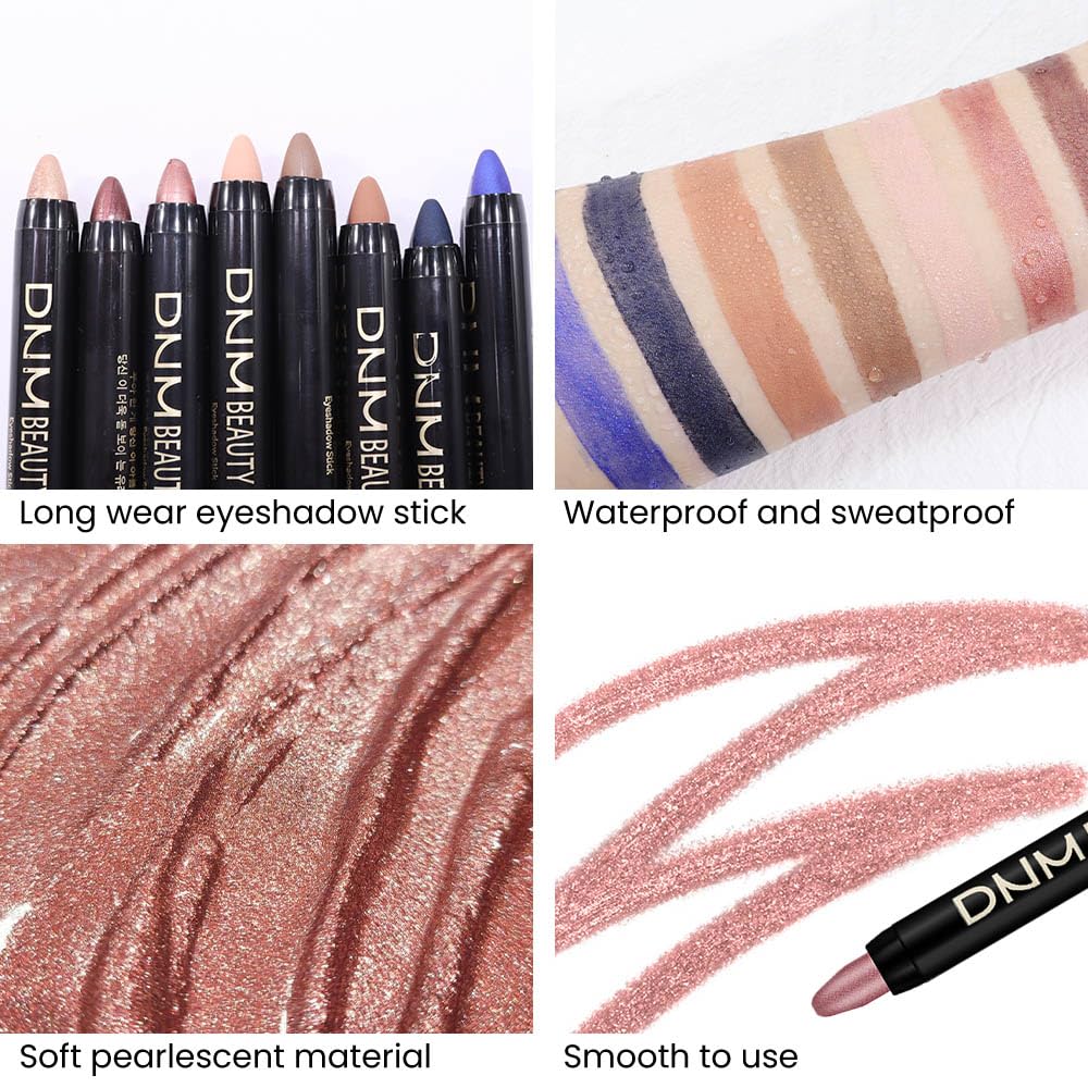Kaely 8Pcs Cream Eyeshadow Stick Set, Sand Orchid Rose Desert Ginger Caramel Midnight Blue Blue, Matte Shimmer Eyeliner Pencil Eye Shadow Sticks Palette Makeup for Older Women, sombras para ojos 04