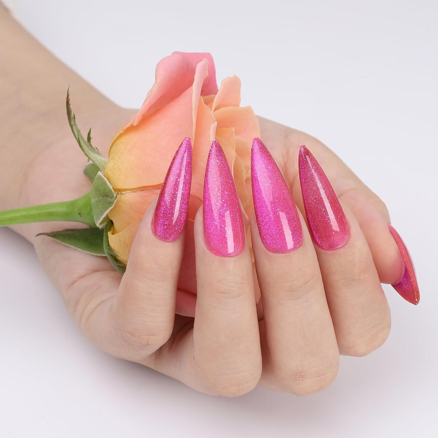 Pink Cat Eye Gel Nail Polish,Iridescent Quicksand Galaxy Holographic Pink Cateye Gel Polish with Magnet, fuchsia Gel Shimmer Velvet Soak Off Uv Led Home Diy Manicure - GP0105