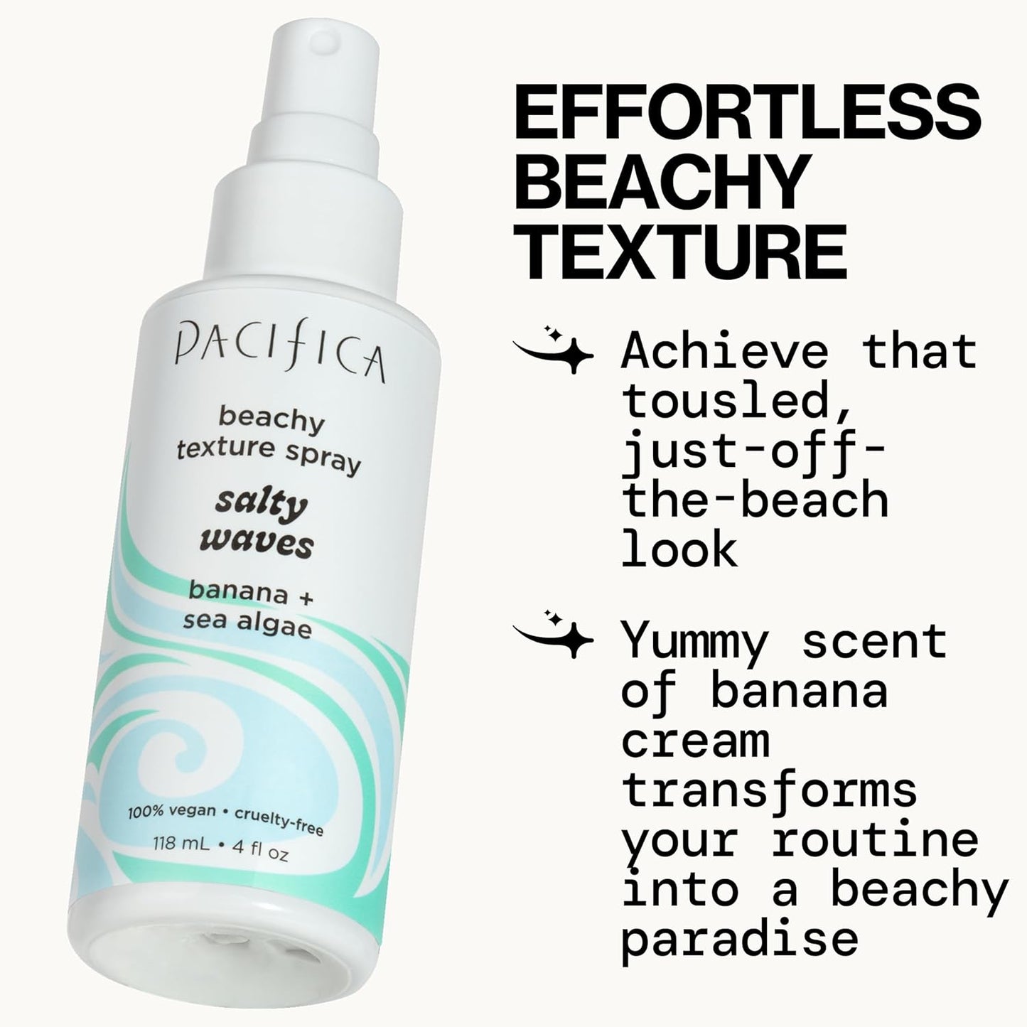 Pacifica Salty Waves Sea Salt Texturizing Spray, Coconut Scent 4oz – Beachy Waves Hair Spray for Tousled Texture & Volume, Surf Salt Spray with Coconut & Sea Algae, Lightweight, Vegan