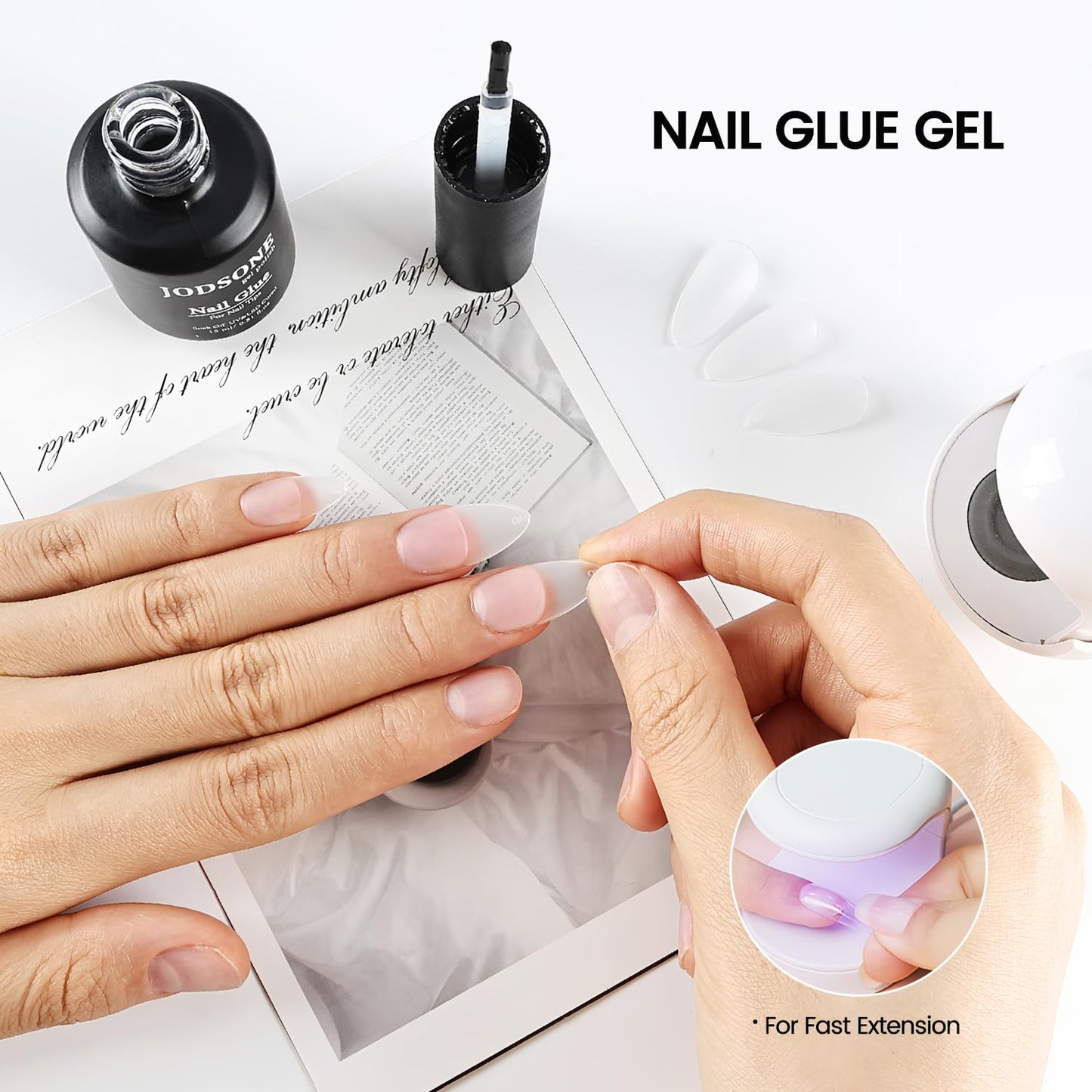 JODSONE 15ml Nail Glue Gel for Nail Tips Long Lasting Extension Glue for Clear Nail Tips Base Coat Top Coat All Need Lamp Cured