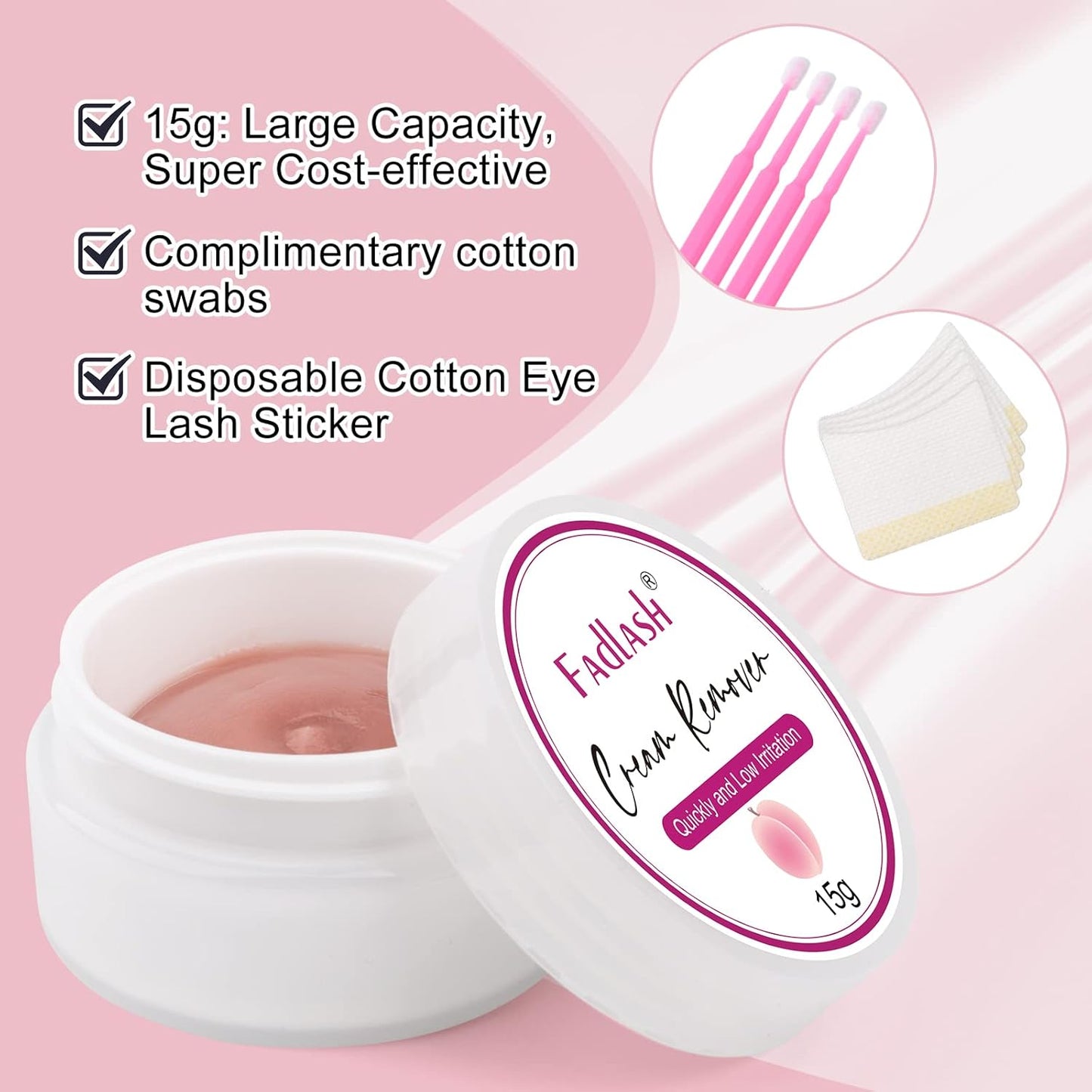 Eyelash Extension Remover 15g Cream Lash Extension Remover Quickly and Low Irritation Lash Remover for Lash Extensions Eyelash Glue Remover for Salon Lash Glue Remover by FADLASH (Peach)