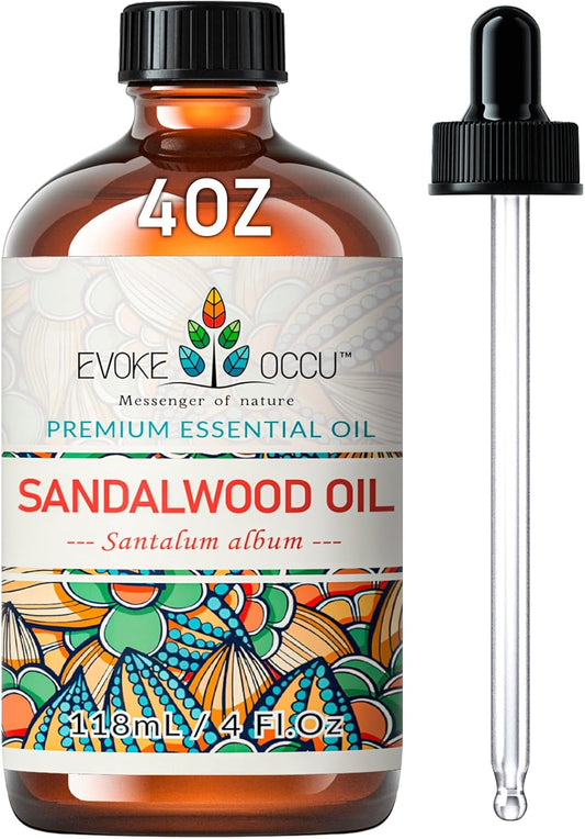 EVOKE OCCU Sandalwood Essential Oils for Skin Care, Diffuser, Perfume, Candle and Soap Making - 4 FL Oz