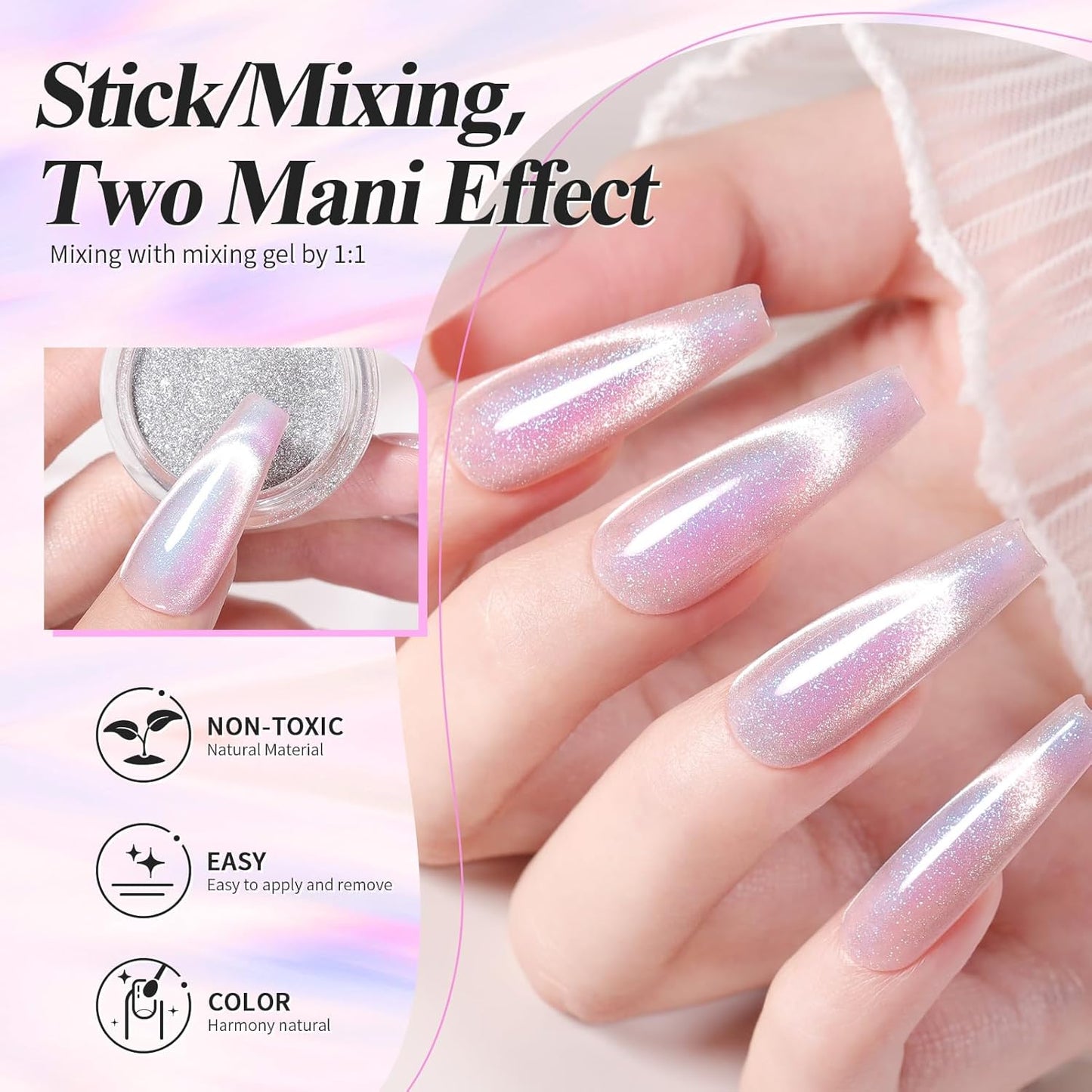 Born Pretty Cat Magnetic Eye Nail Powder Auroras Holographic Iridescent Nail Chrome Powder Chameleon Nail Powder Holographic Effect Glitter Pigment Dust for Nail Art Manicure DIY Design