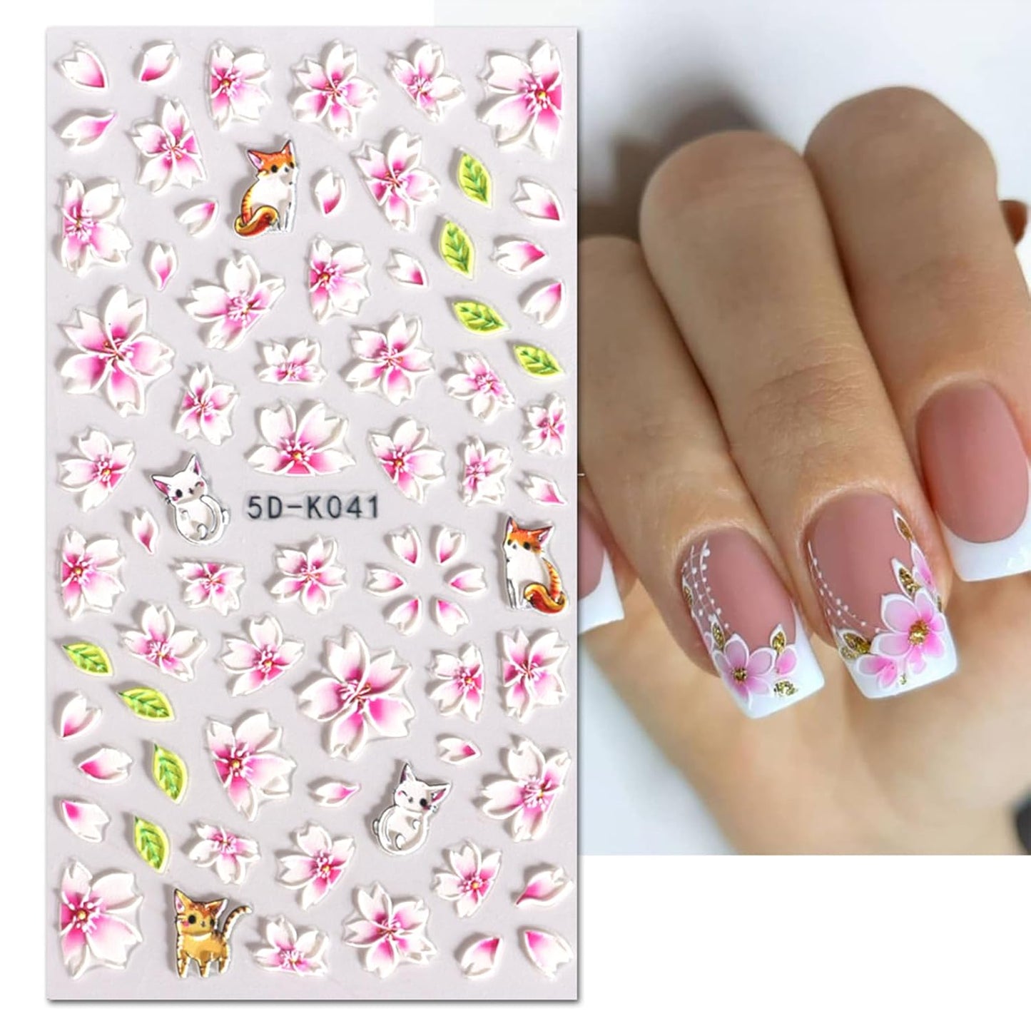JMEOWIO 3D Embossed Flower Nail Art Stickers Decals Self-Adhesive Pegatinas Uñas 5D Summer Spring Floral Nail Supplies Nail Art Design Decoration Accessories 4 Sheets