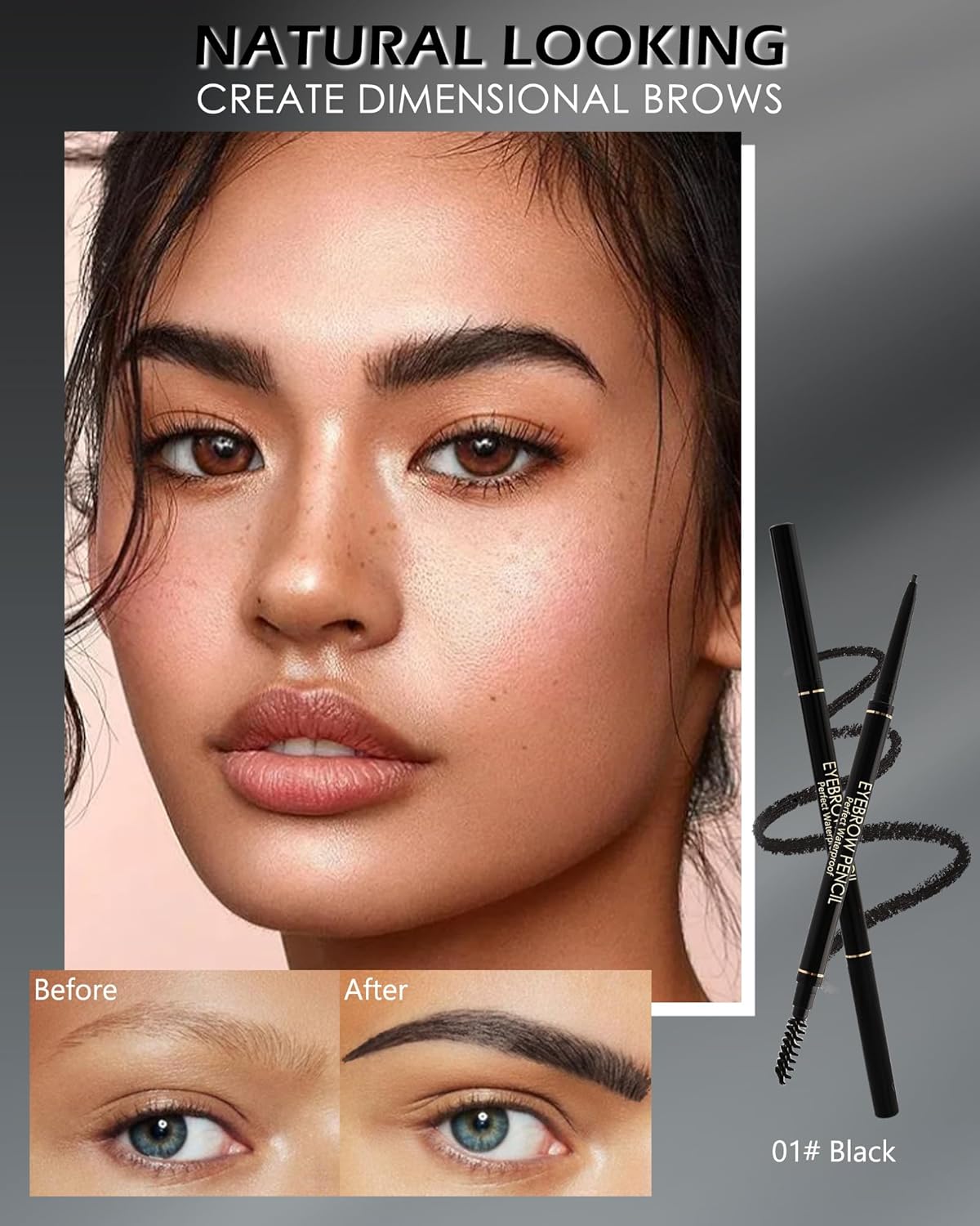 12 Pcs Waterproof Black Eyebrow Pencil Set, Professional Brow Micro Eyebrow Retractable Pencil, Ultra Fine Long Lasting for Eye Brows Women Eye Makeup Shaping & Filling Brow Gel Pen- 01