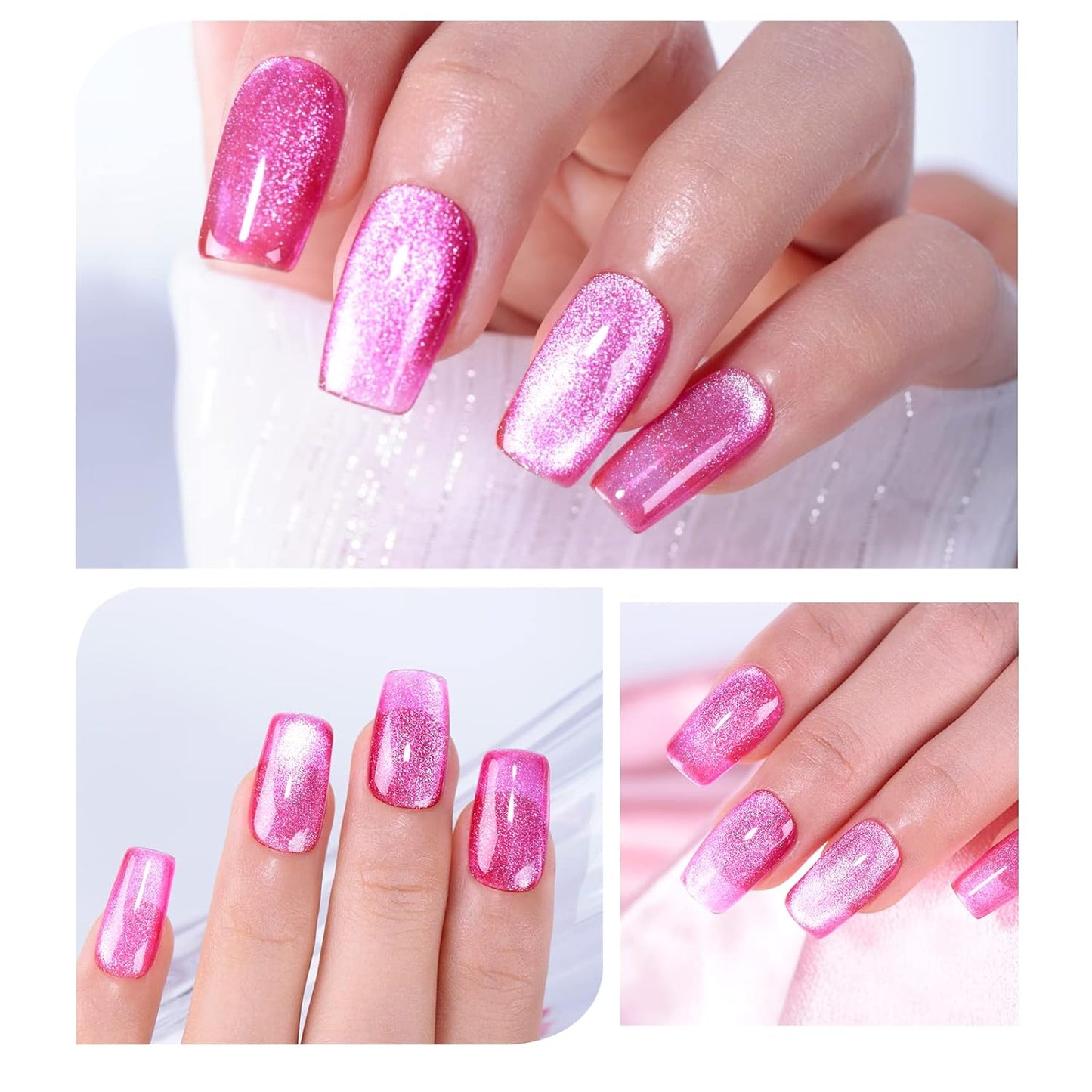 Imtiti Medium VioletRed Color Gel Nail Polish, 0.5 fl oz Holographic 9D Cat Eyes Glitter Magnetic Gel Polish with Magnetic Stick for Nail Salon