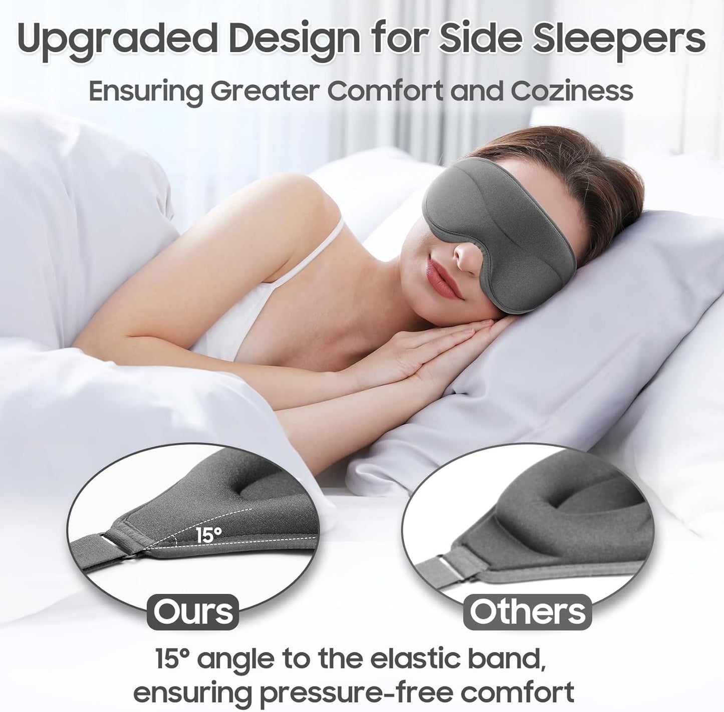Sleep Mask - Total Blackout 3D Sleeping Mask, Super Lightweight & Silky Soft Eye Mask for Sleeping, Fully Adjustable Fit for Home, Office, Traveling, Meditation, Yoga, Gray