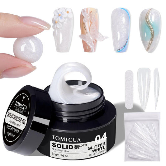 TOMICCA 3D Gel Nail Art, White Sparkles Sculpting Gel for Nail Art 1.76 OZ 3D Nail Hard Gel Nail Gel Nail Extension Gel for Nails Manicure DIY at Home Glitter