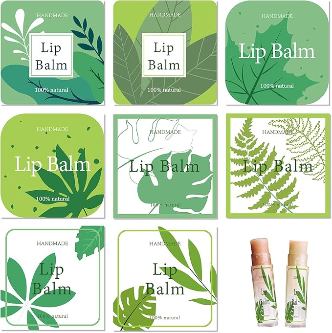 CRASPIRE Lip Balm Labels 80pcs Homemade Lip Balm Labels 2” Clear Lip Balm Labels for Tubes Printable Waterproof Lip Balm Stickers Labels for Lip Balm Handcream Candle Container（Leaves-Green）