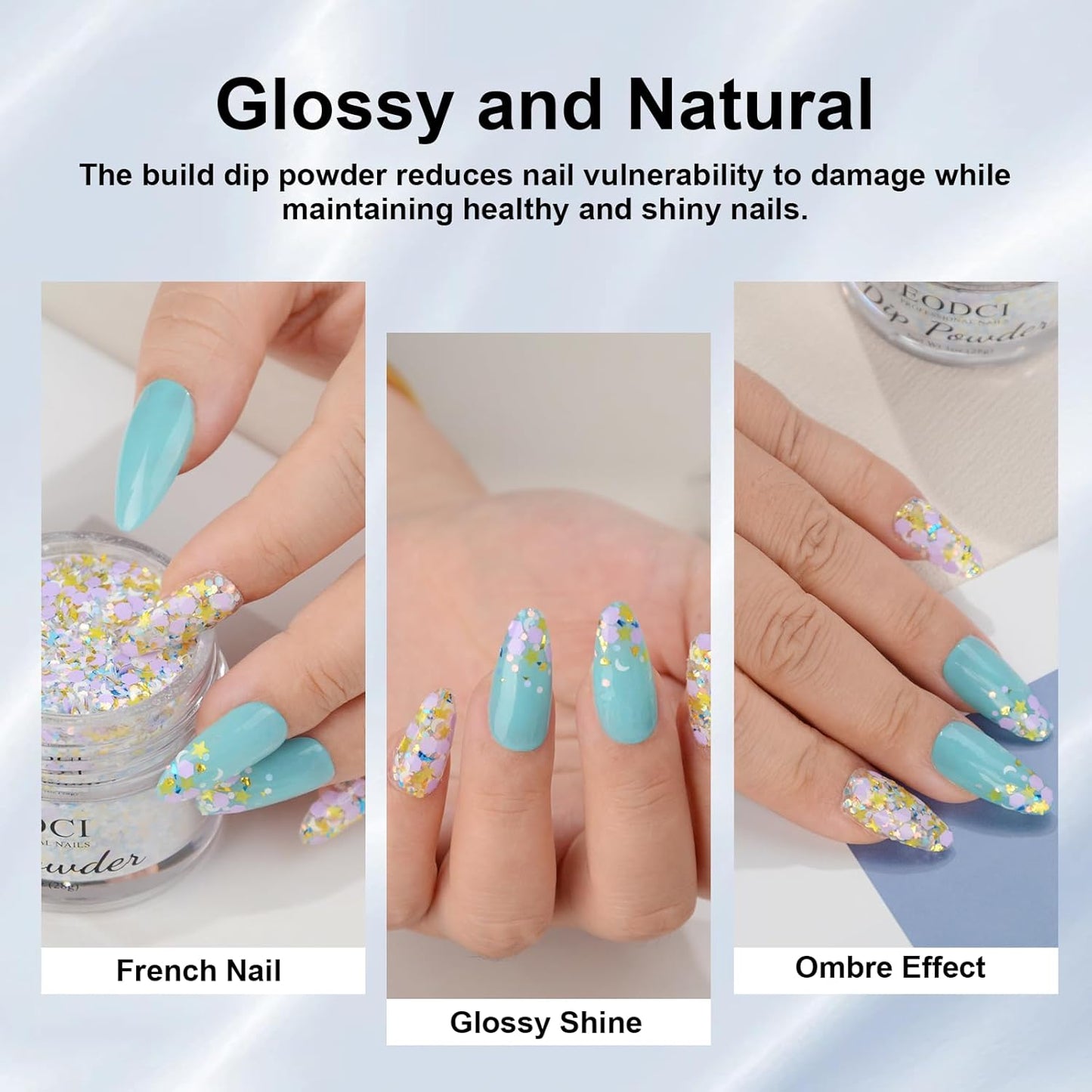 Dip Nail Powder, Moon Star Glitter Color Dip Powder Nail Art Starter Manicure DIY - No Needed Nail Lamp Curing - Long lasting Odor-Free Nail color for Professionals & At-Home - 1 oz