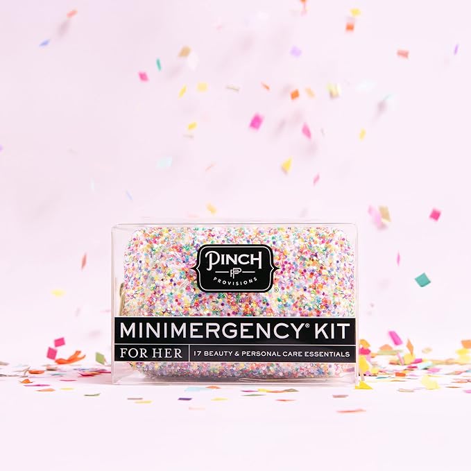 Pinch Provisions Funfetti Minimergency Kit, includes 17 Travel-Sized Cosmetic Essentials, Convenient for Purses, Emergency Beauty Accessories, Gifts for Holiday’s & Birthday’s