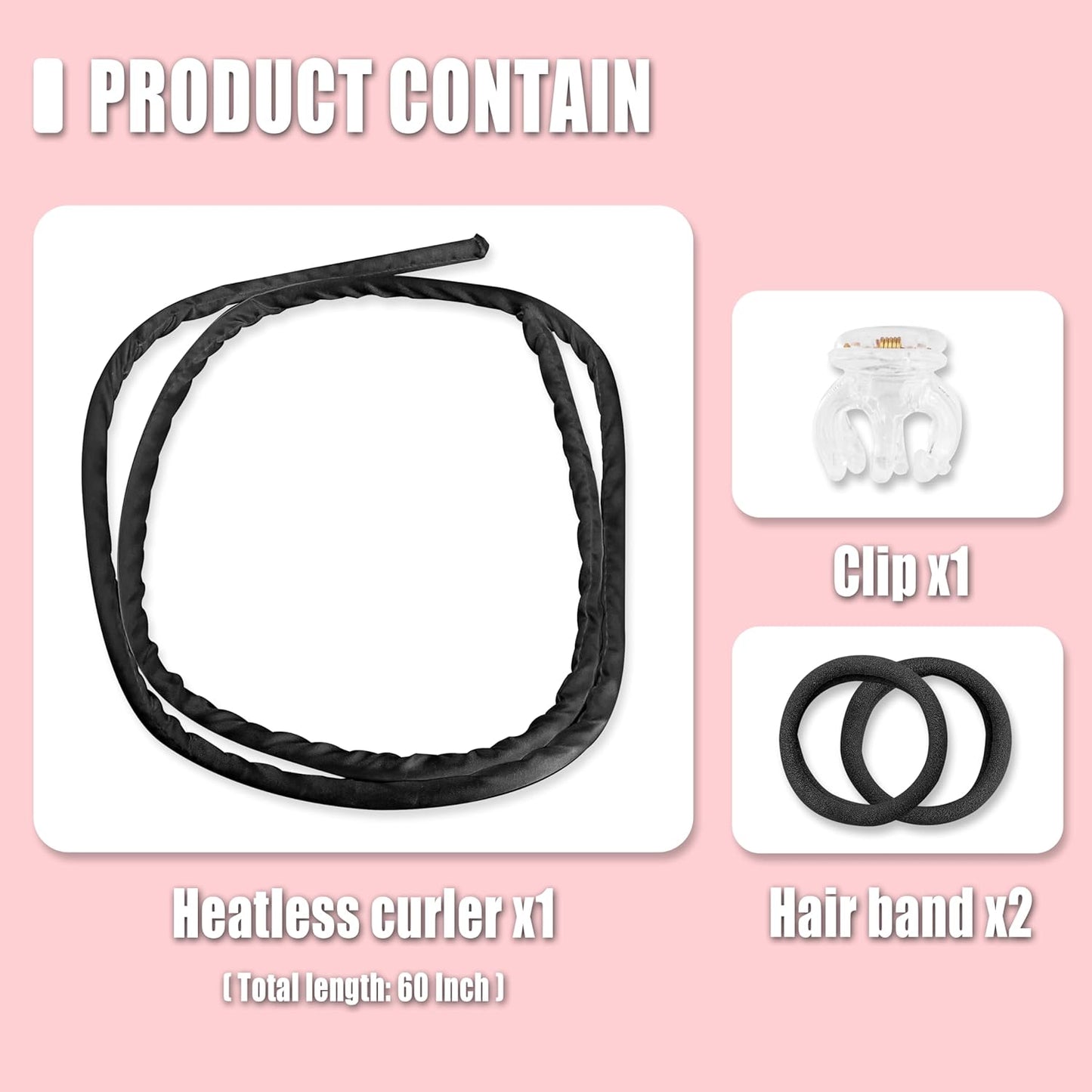 Pinkiou Heatless Curlers Overnight,Hair Curler to Sleep In, No Heat Hair Roller for Long & Short Hair, Heatless Curling Set with 2 Scrunchies (Black)