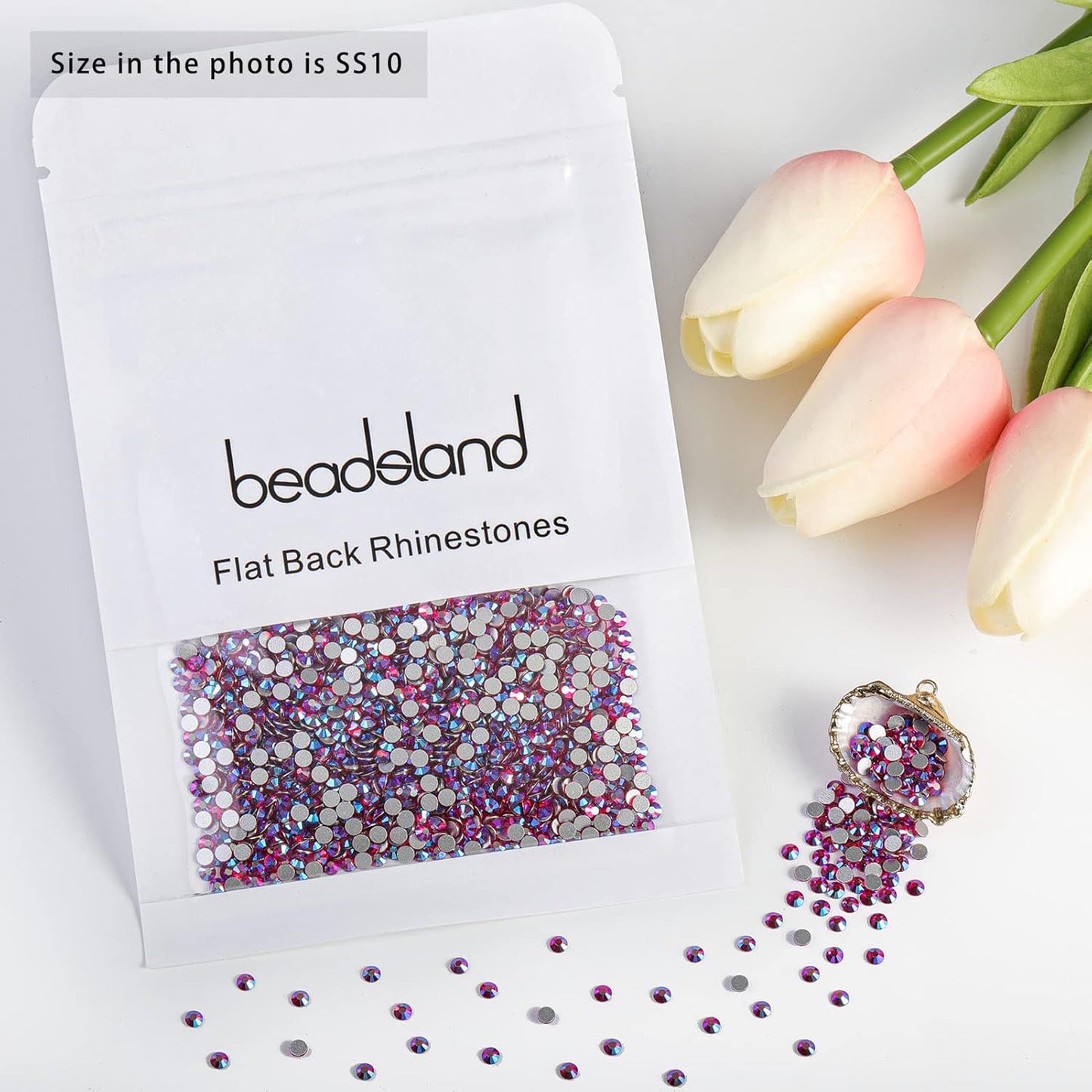 Beadsland 1440 Pieces Flat Back Crystal Rhinestones Round Gems,Light Siam AB,SS10,2.7-2.9mm