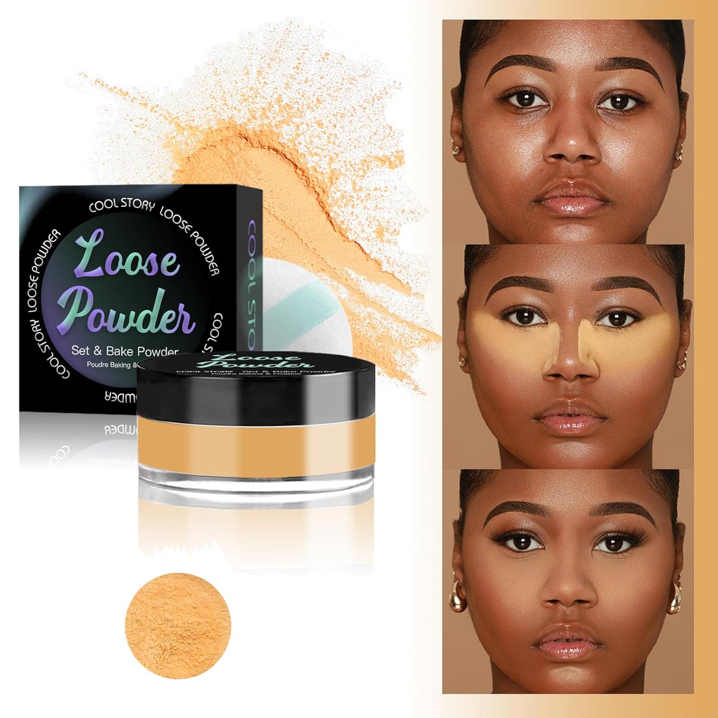 Loose Setting Powder, Bake Makeup Powder Full Coverage Matte Finish (Cappuccino, 6g/O.21oz)