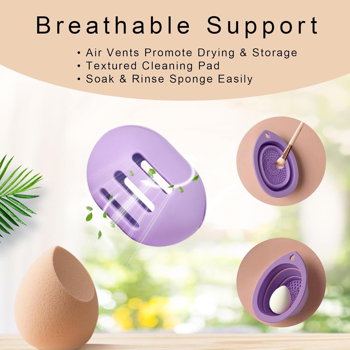 Silicone Makeup Brush Holder Set – Portable Travel Makeup Brush Holder with Makeup Sponge Holder and Foldable Cleaning Bowl – Upgraded 3-in-1 Cosmetic Organizer Set (purple)