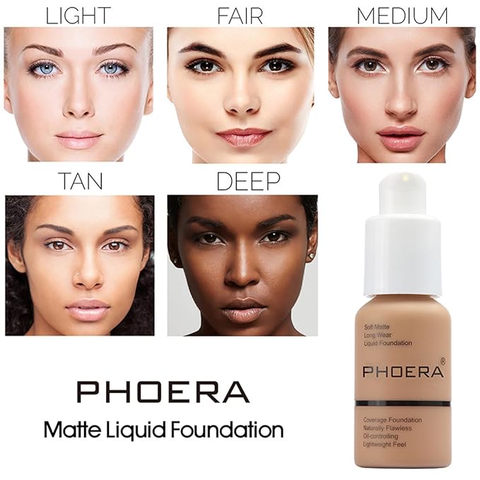 PHOERA Foundation 104 and 105 & Face Primer,Liquid Full Coverage Foundation Set,Foundation Brush Powder Brush,5 Makeup Sponge,30ml PHOERA 24HR Matte Oil Control Concealer (104 Buff Beige + 105 Sand)