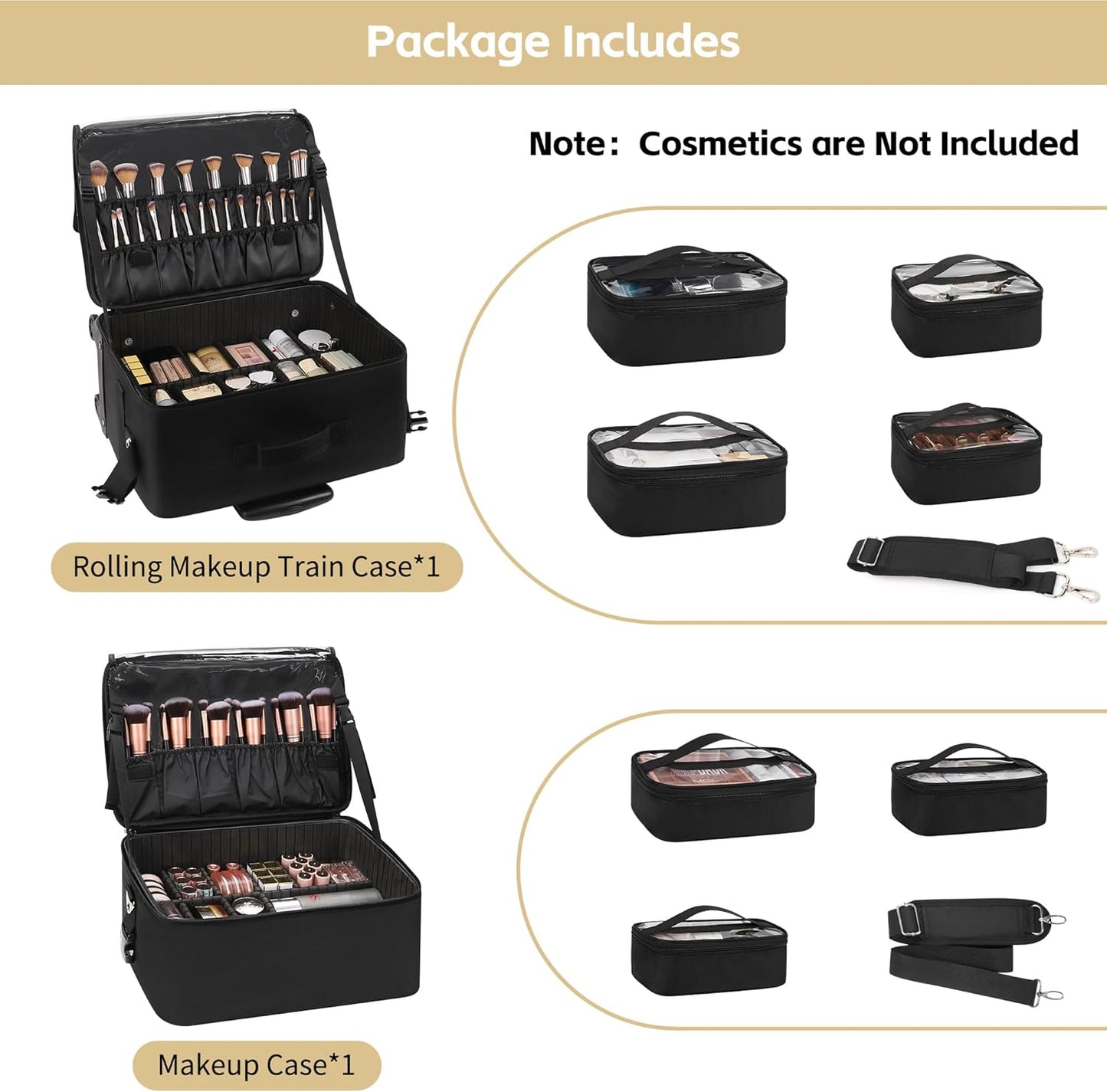 Rolling Makeup Bag Professional Makeup Artist Bags 2 in 1 Cosmetics Case Extra Large Trolley Travel Case with 360° Swivel Wheels and Adjustable Dividers